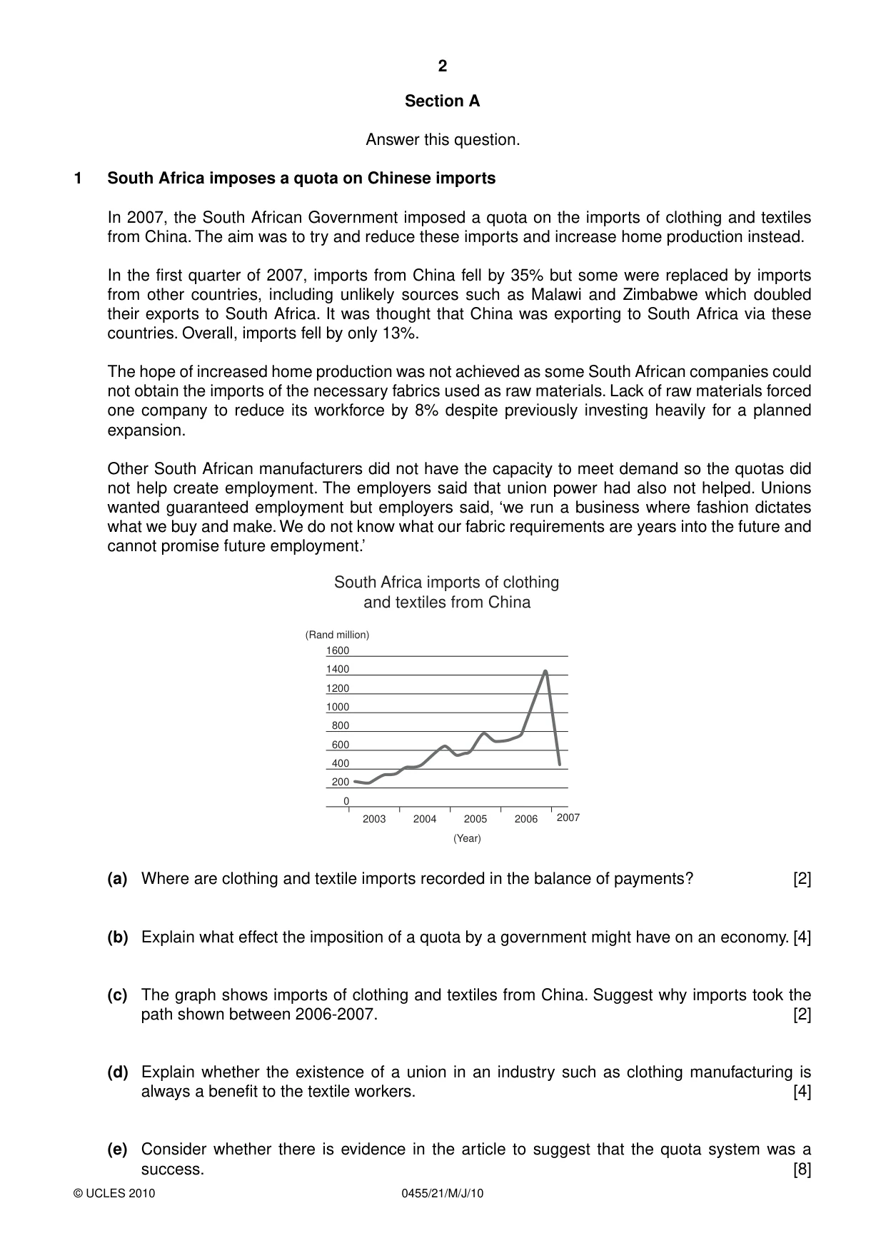 Cambridge IGCSE Economics 0455 2010 May/June Paper 2 · Variant 1 question paper, page 2 of 4