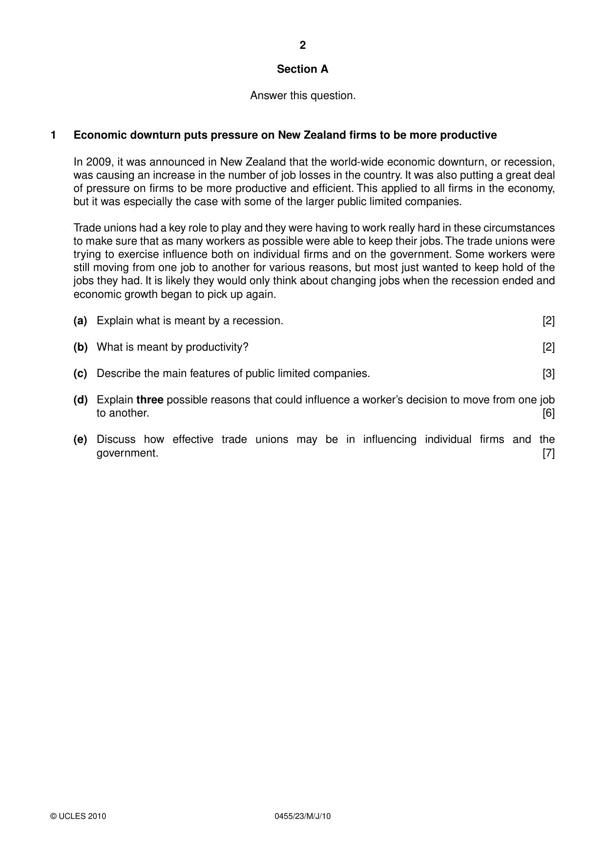 Cambridge IGCSE Economics 0455 2010 May/June Paper 2 · Variant 3 question paper, page 2 of 4