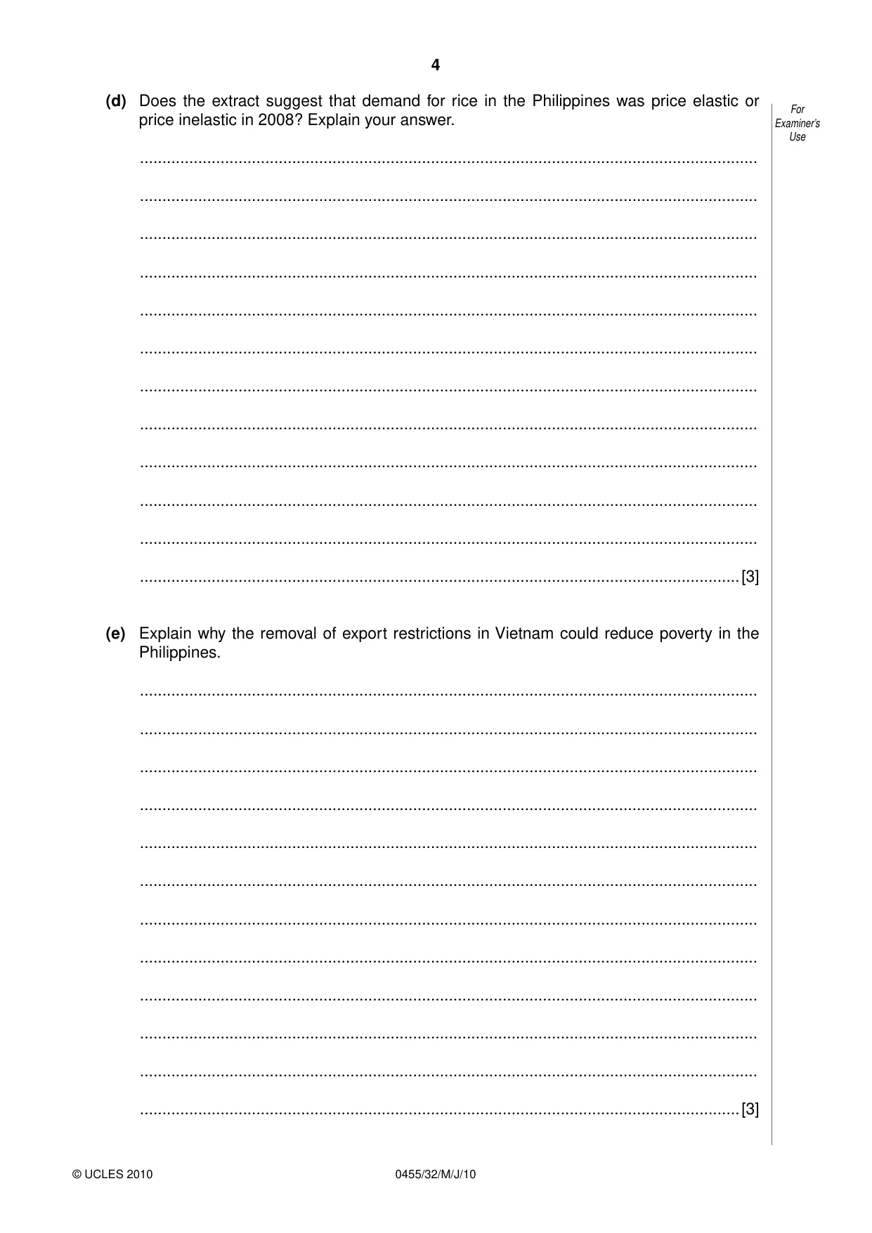 Cambridge IGCSE Economics 0455 2010 May/June Paper 3 · Variant 2 question paper, page 4 of 8