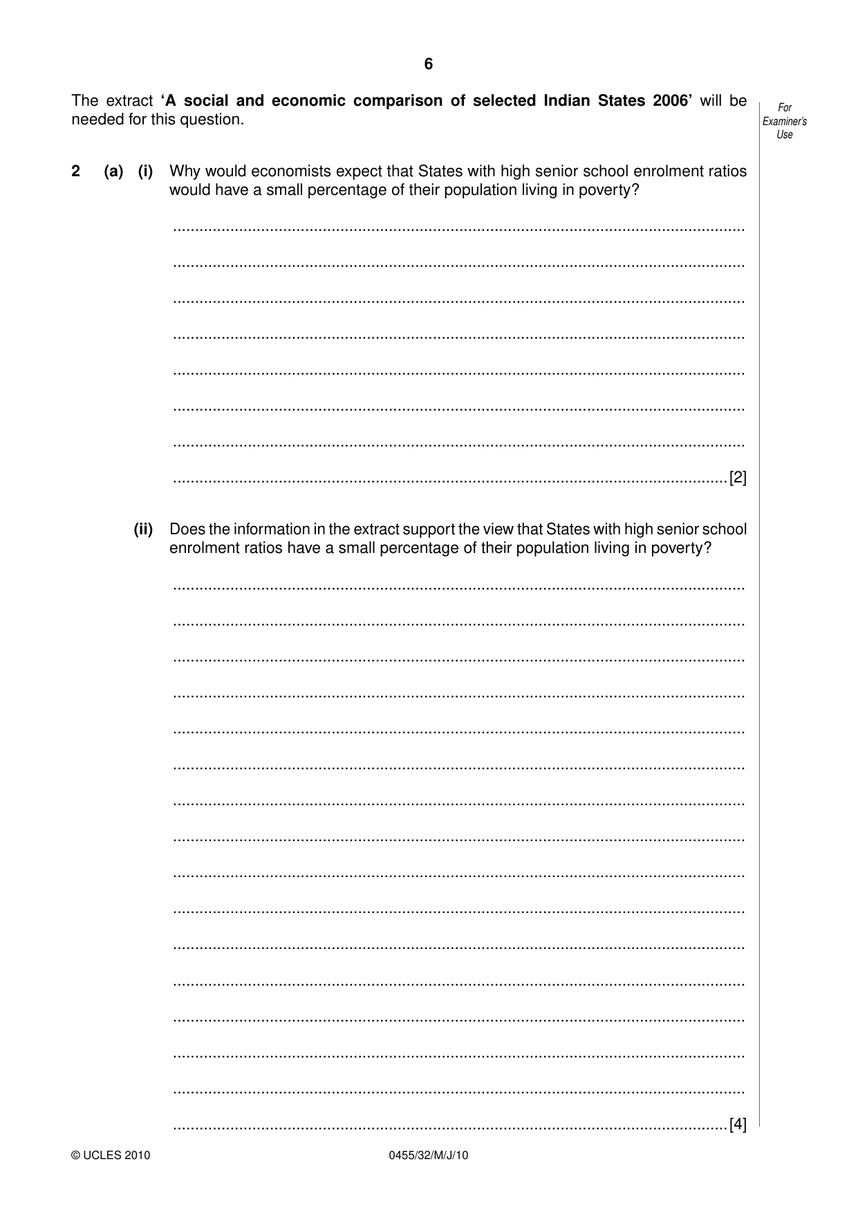 Cambridge IGCSE Economics 0455 2010 May/June Paper 3 · Variant 2 question paper, page 6 of 8
