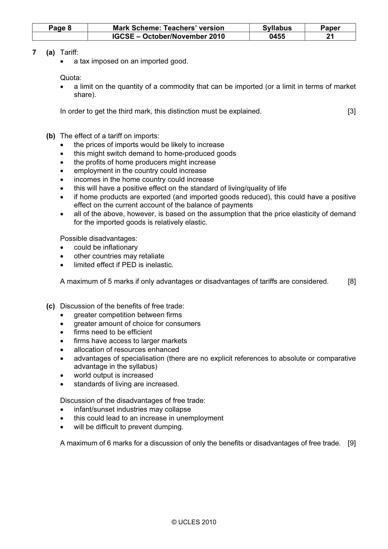 Mark scheme, page 8 of 8