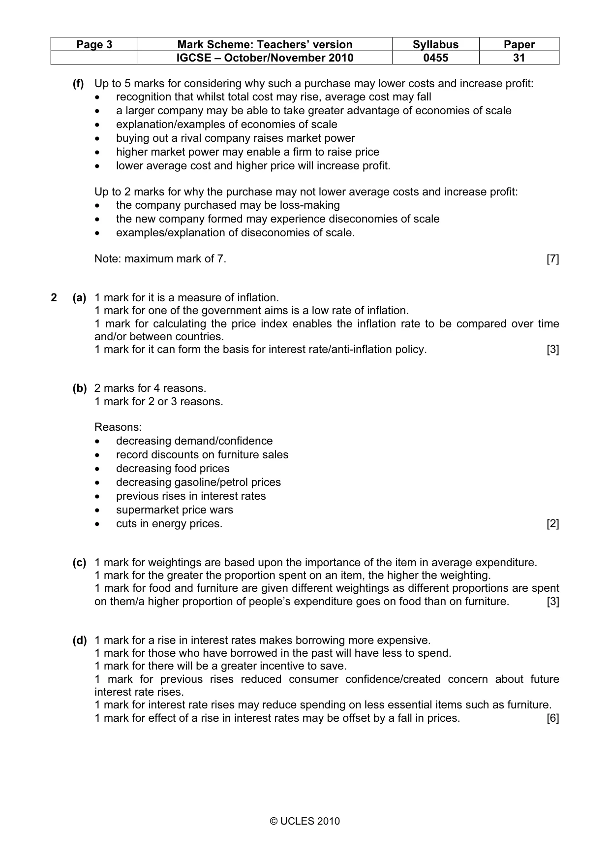 Mark scheme, page 3 of 3