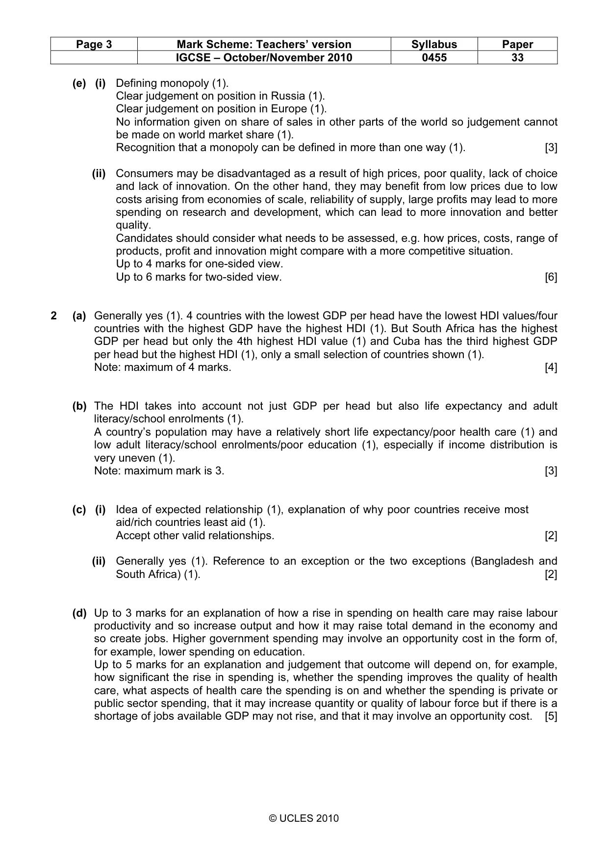 Mark scheme, page 3 of 3