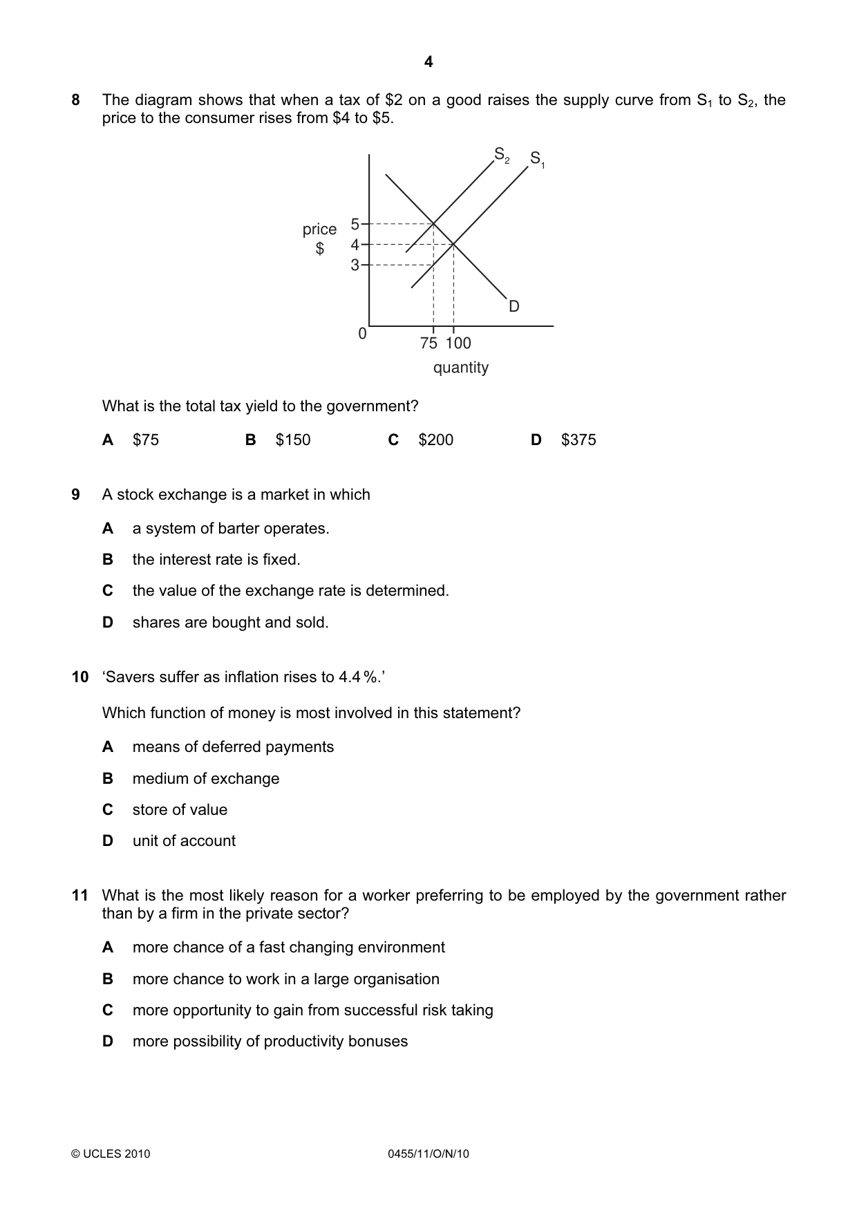 Cambridge IGCSE Economics 0455 2010 Oct/Nov Paper 1 · Variant 1 question paper, page 4 of 12