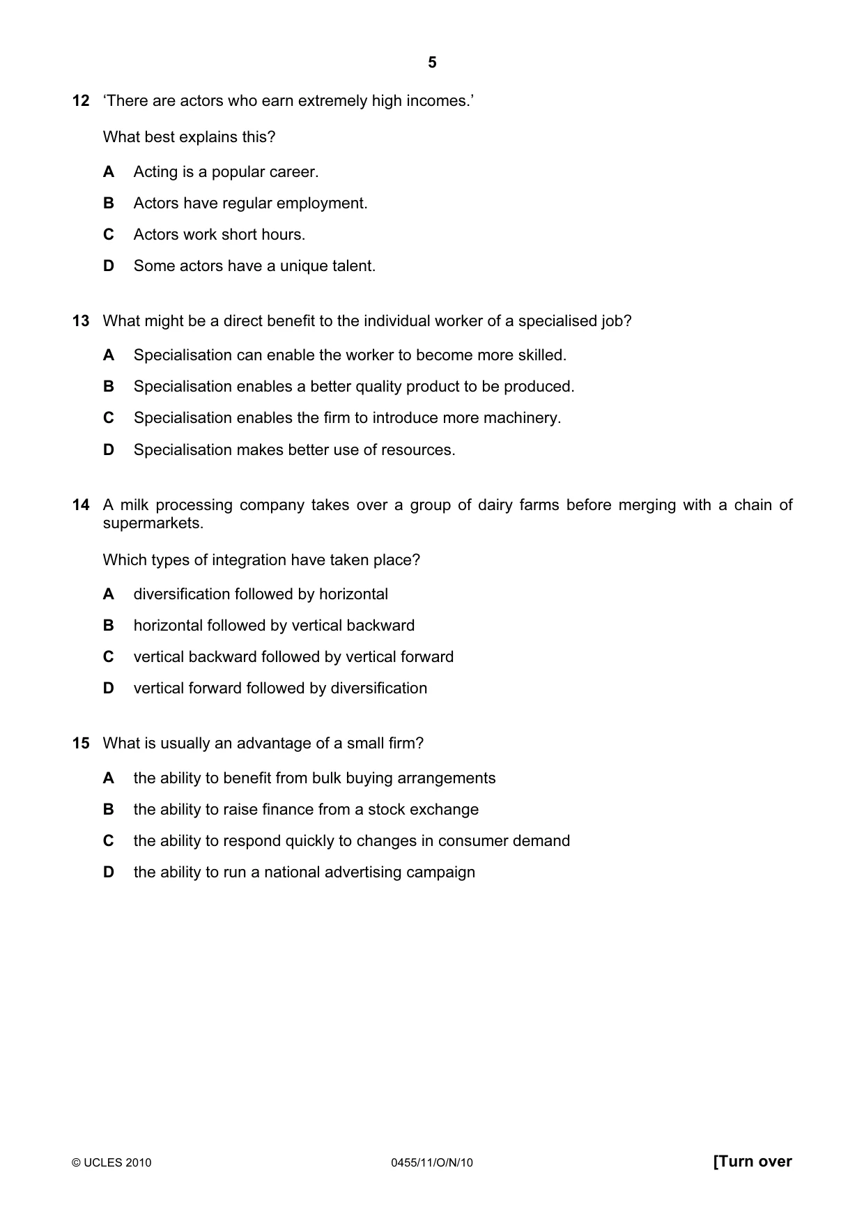 Cambridge IGCSE Economics 0455 2010 Oct/Nov Paper 1 · Variant 1 question paper, page 5 of 12