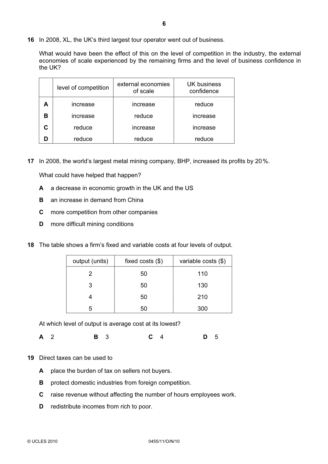 Cambridge IGCSE Economics 0455 2010 Oct/Nov Paper 1 · Variant 1 question paper, page 6 of 12