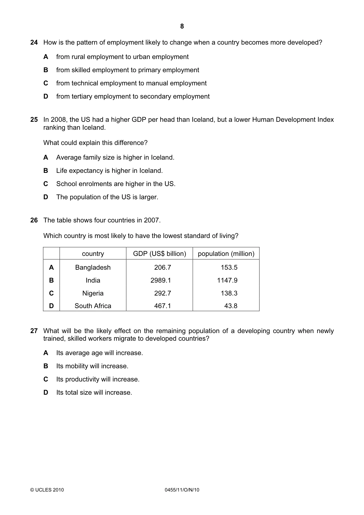 Cambridge IGCSE Economics 0455 2010 Oct/Nov Paper 1 · Variant 1 question paper, page 8 of 12