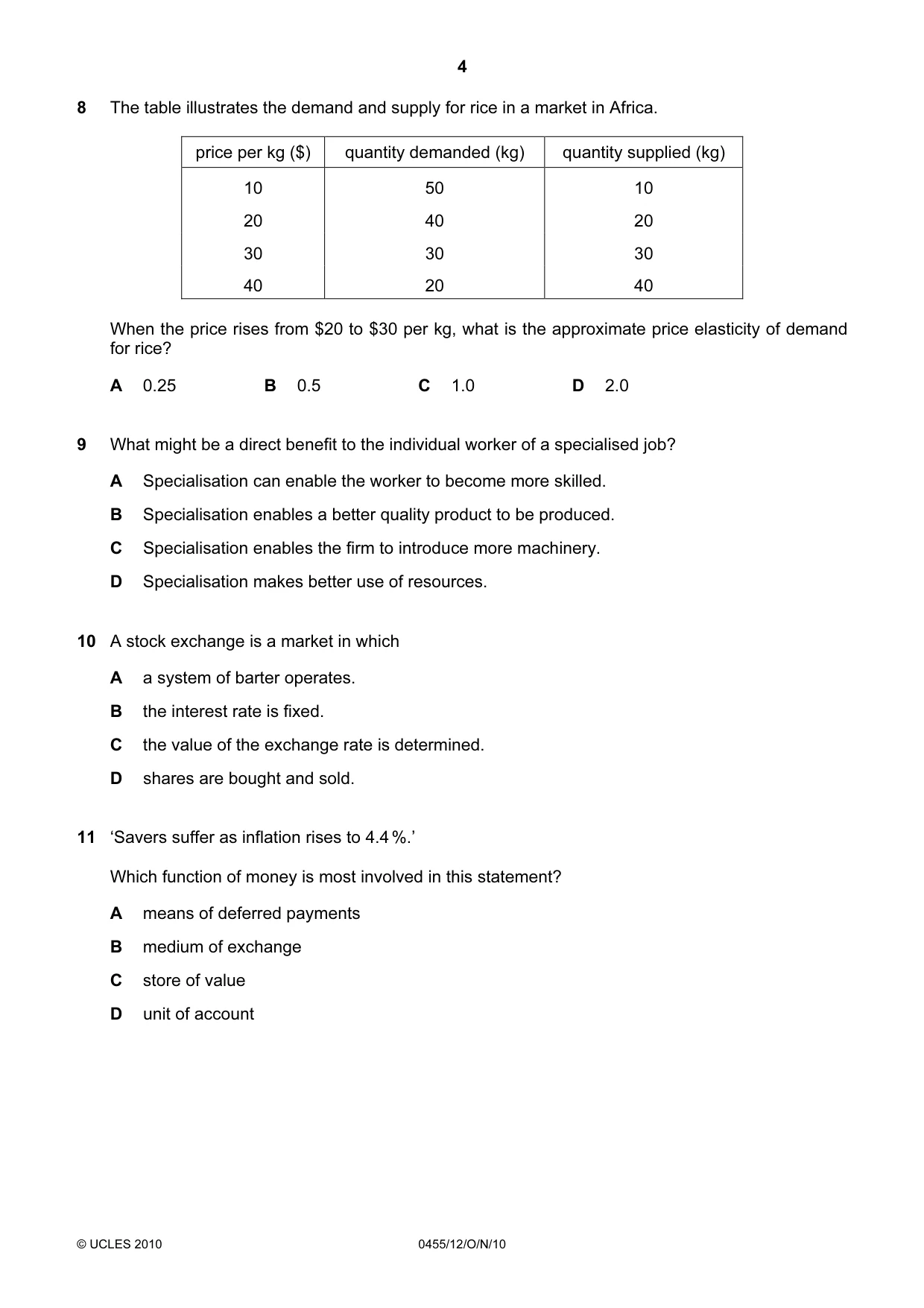 Cambridge IGCSE Economics 0455 2010 Oct/Nov Paper 1 · Variant 2 question paper, page 4 of 12