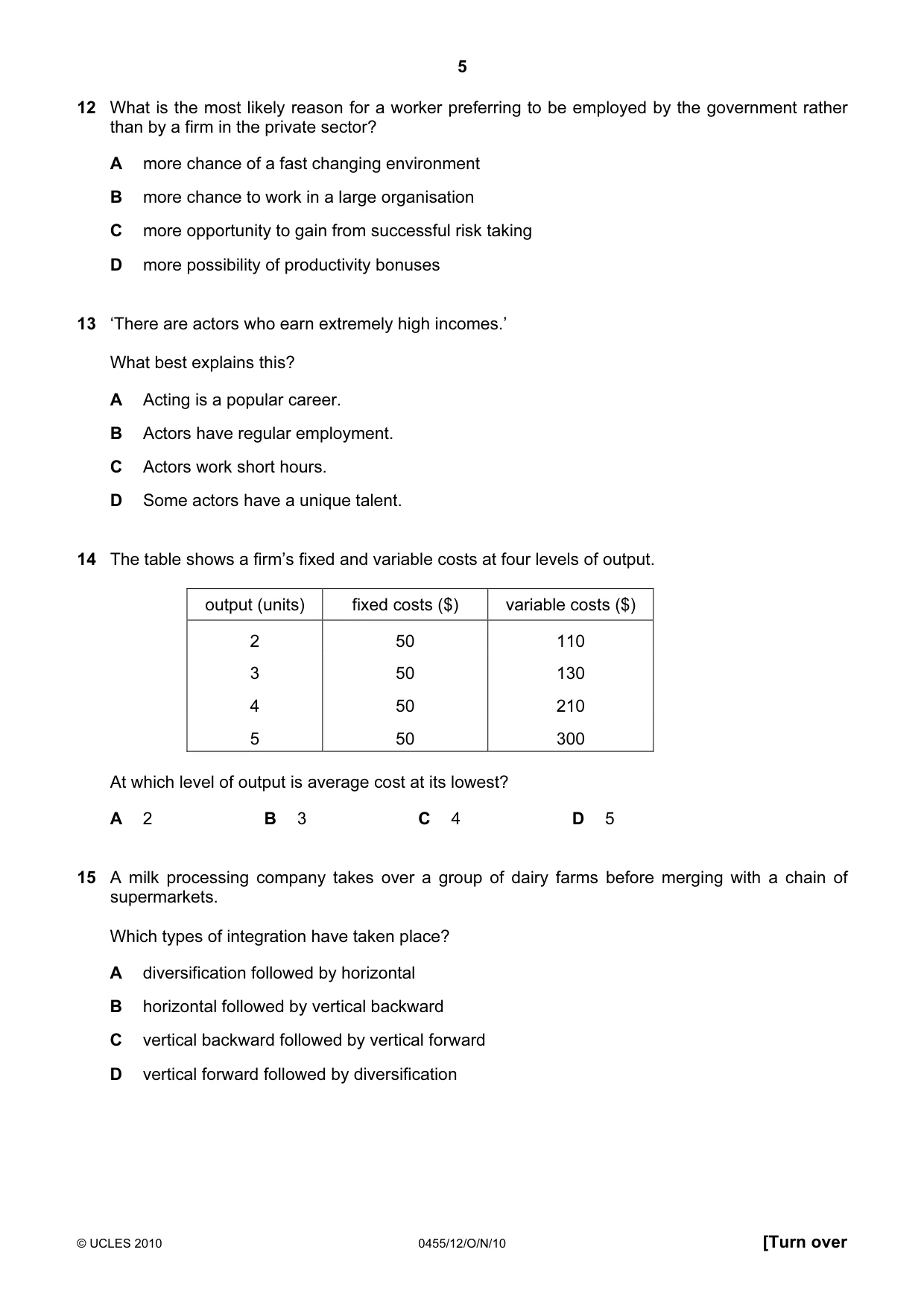 Cambridge IGCSE Economics 0455 2010 Oct/Nov Paper 1 · Variant 2 question paper, page 5 of 12