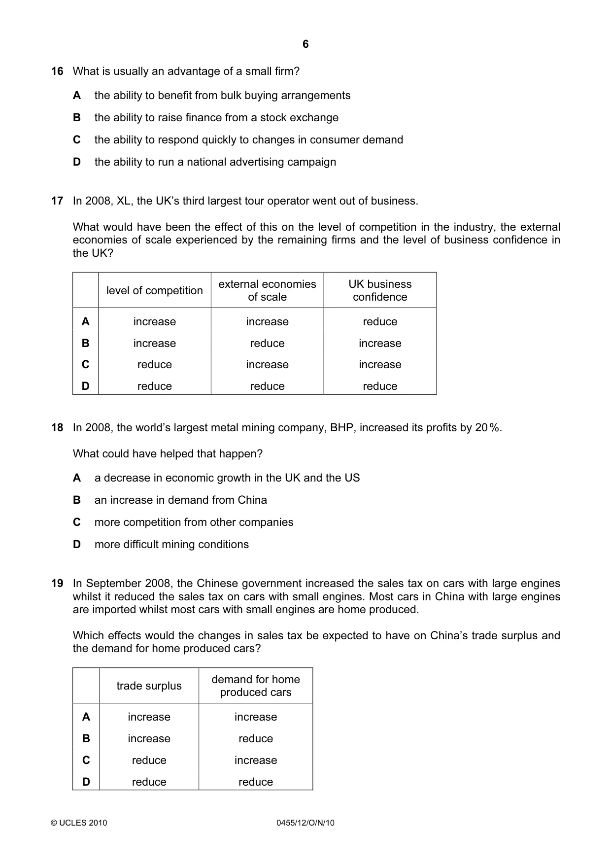 Cambridge IGCSE Economics 0455 2010 Oct/Nov Paper 1 · Variant 2 question paper, page 6 of 12