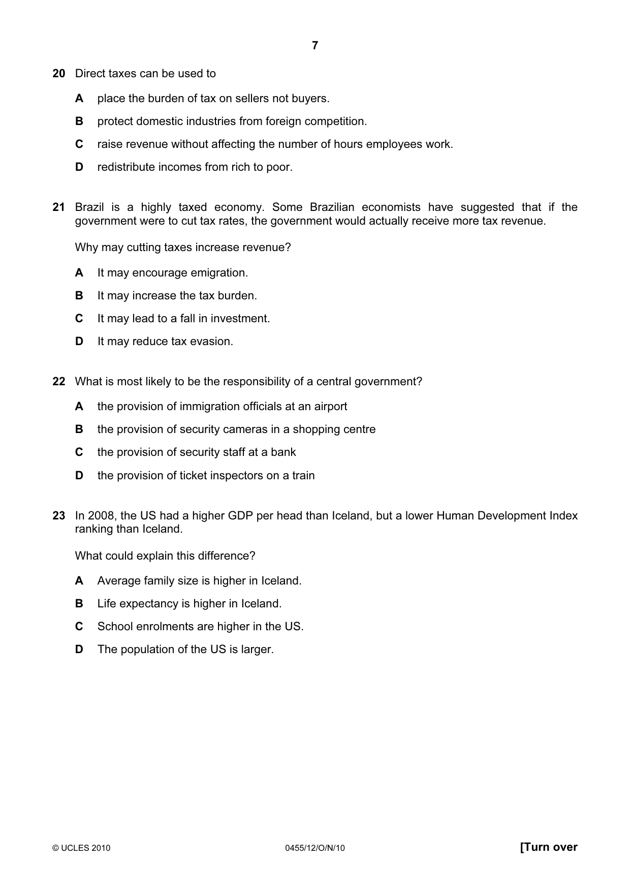 Cambridge IGCSE Economics 0455 2010 Oct/Nov Paper 1 · Variant 2 question paper, page 7 of 12