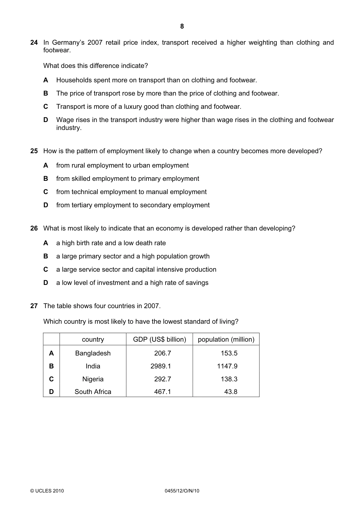 Cambridge IGCSE Economics 0455 2010 Oct/Nov Paper 1 · Variant 2 question paper, page 8 of 12