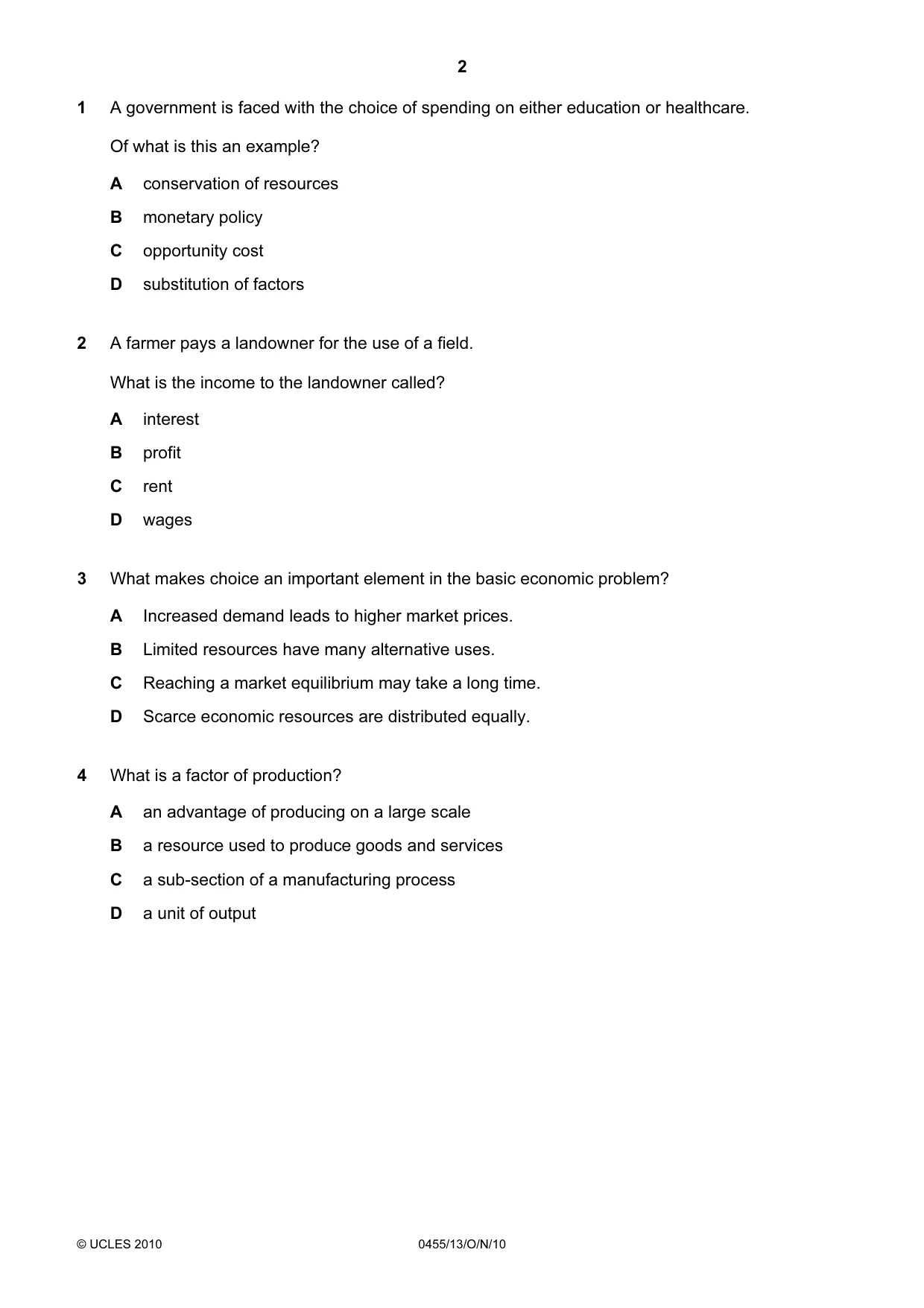 Cambridge IGCSE Economics 0455 2010 Oct/Nov Paper 1 · Variant 3 question paper, page 2 of 12