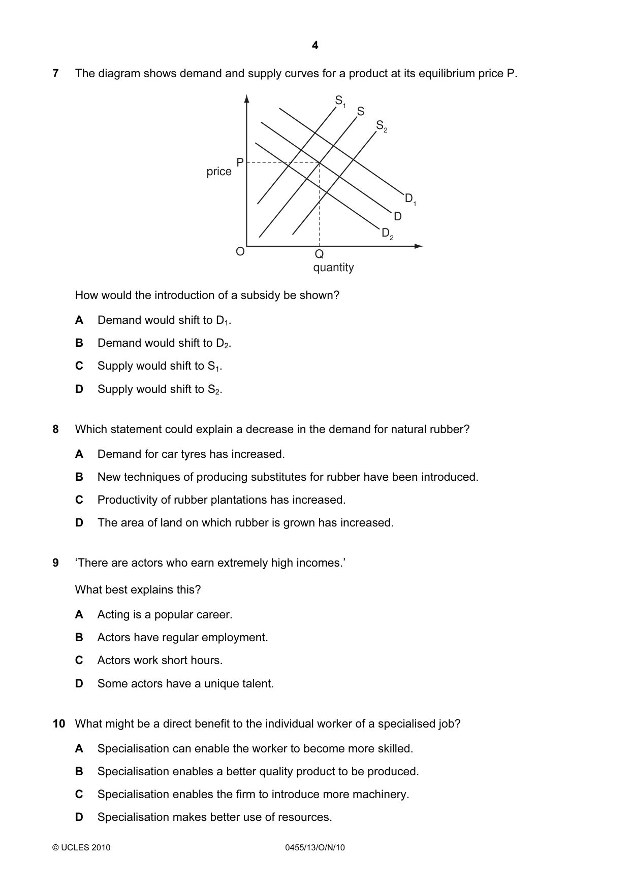 Cambridge IGCSE Economics 0455 2010 Oct/Nov Paper 1 · Variant 3 question paper, page 4 of 12