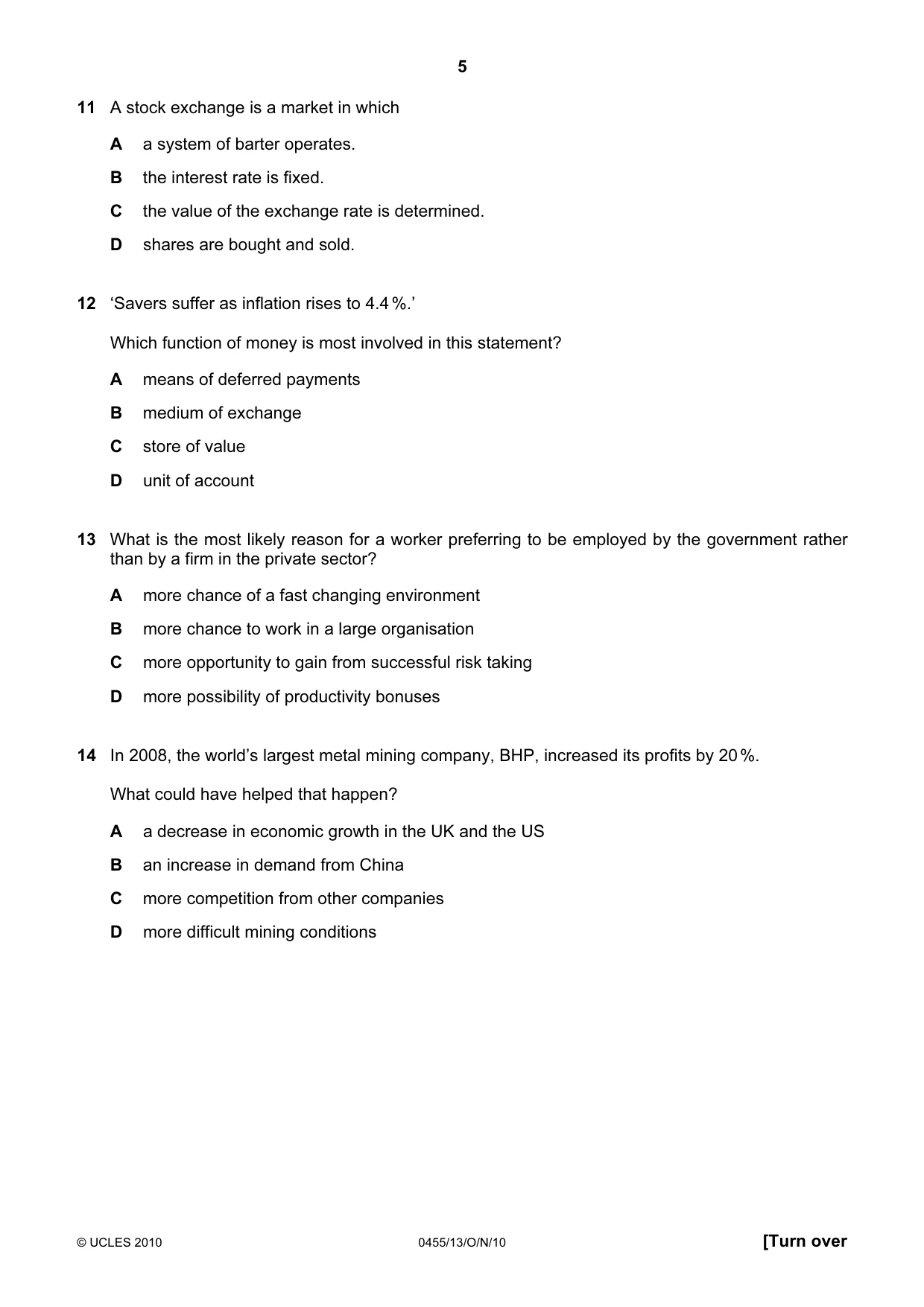 Cambridge IGCSE Economics 0455 2010 Oct/Nov Paper 1 · Variant 3 question paper, page 5 of 12
