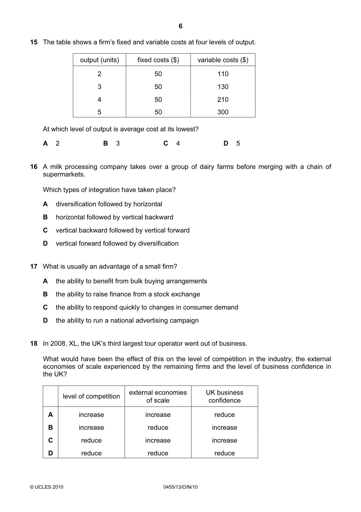Cambridge IGCSE Economics 0455 2010 Oct/Nov Paper 1 · Variant 3 question paper, page 6 of 12