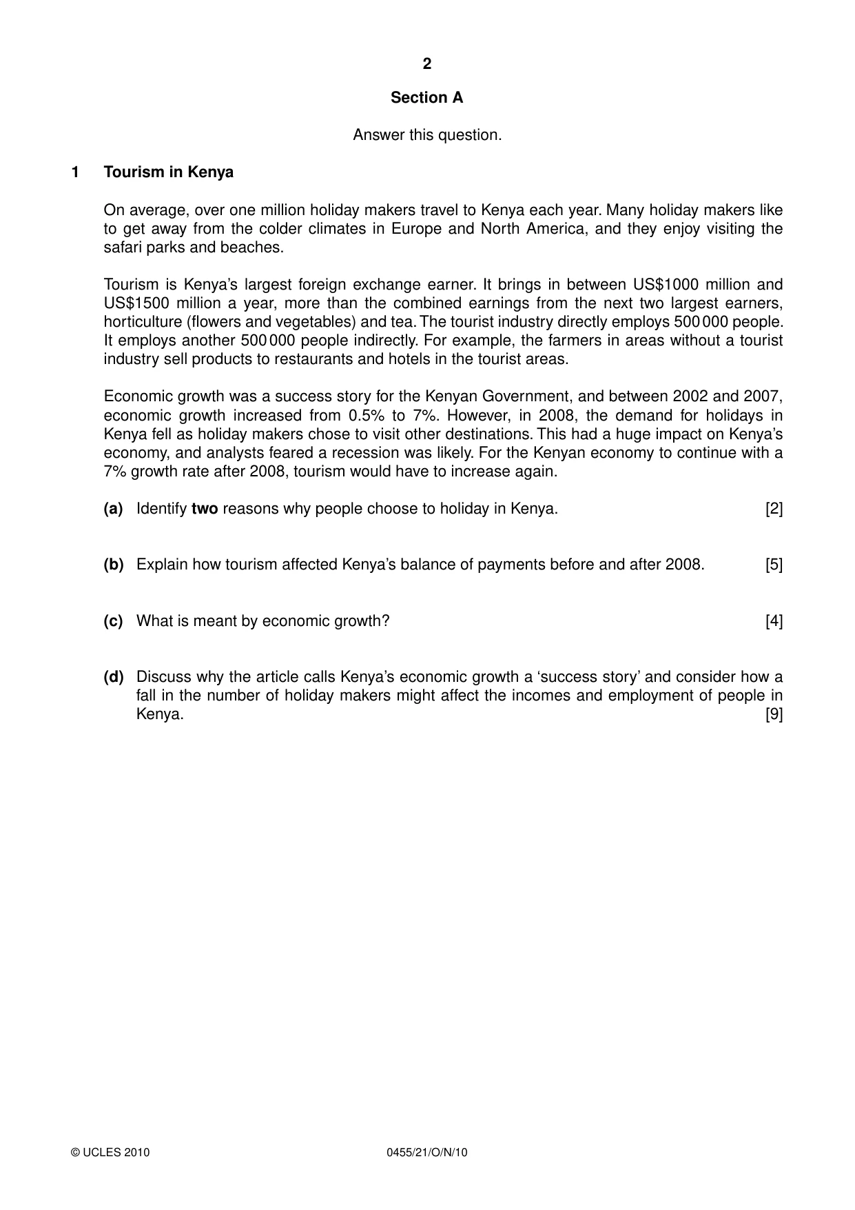 Cambridge IGCSE Economics 0455 2010 Oct/Nov Paper 2 · Variant 1 question paper, page 2 of 4