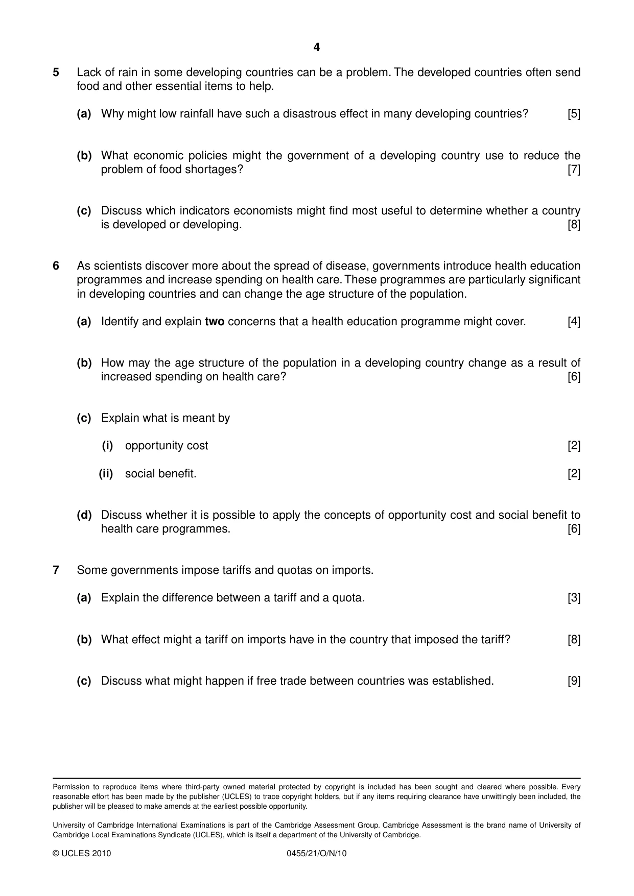 Cambridge IGCSE Economics 0455 2010 Oct/Nov Paper 2 · Variant 1 question paper, page 4 of 4