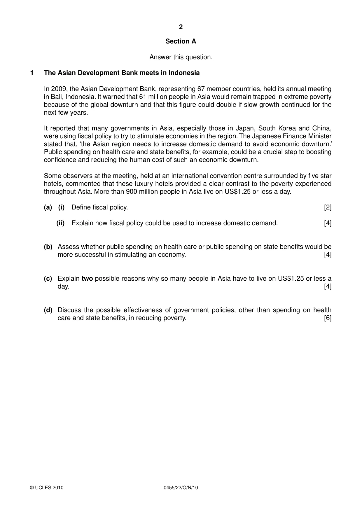 Cambridge IGCSE Economics 0455 2010 Oct/Nov Paper 2 · Variant 2 question paper, page 2 of 4