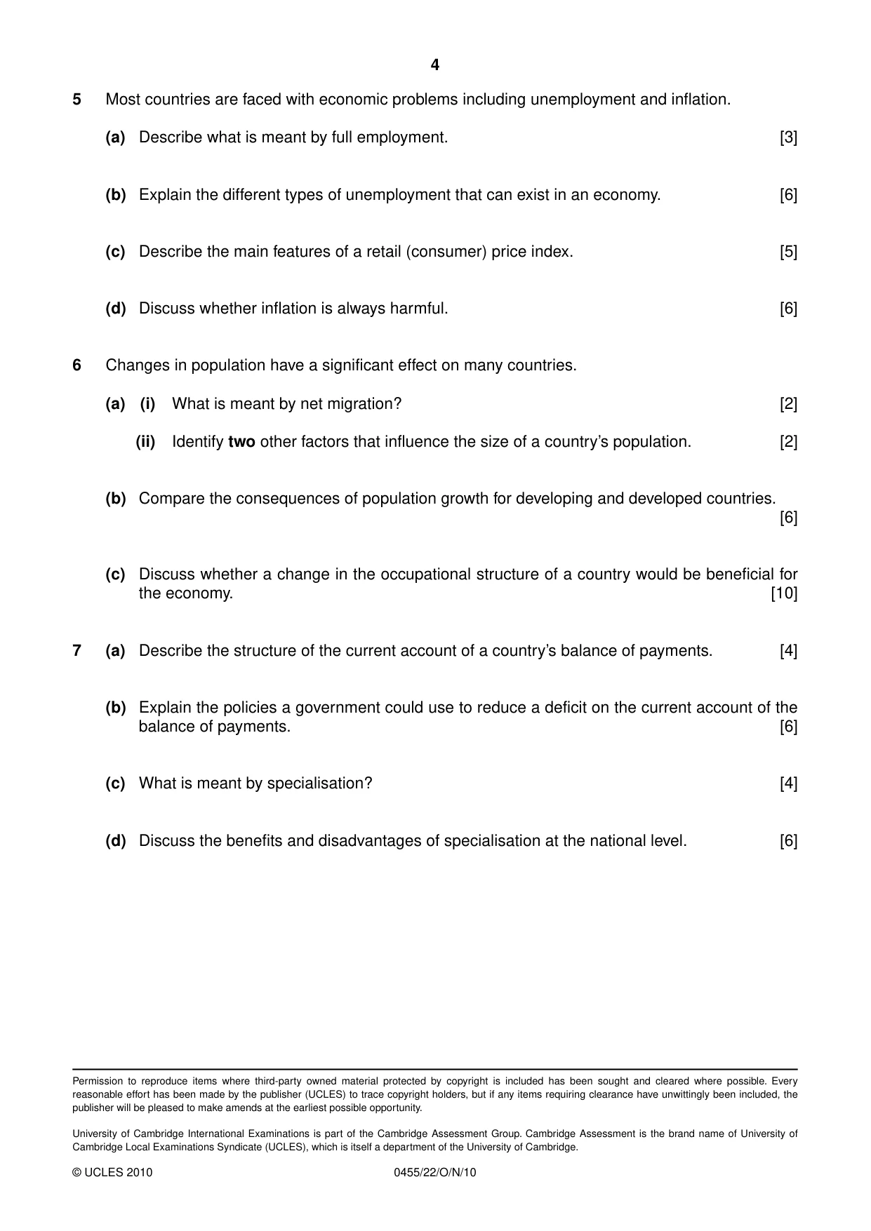 Cambridge IGCSE Economics 0455 2010 Oct/Nov Paper 2 · Variant 2 question paper, page 4 of 4