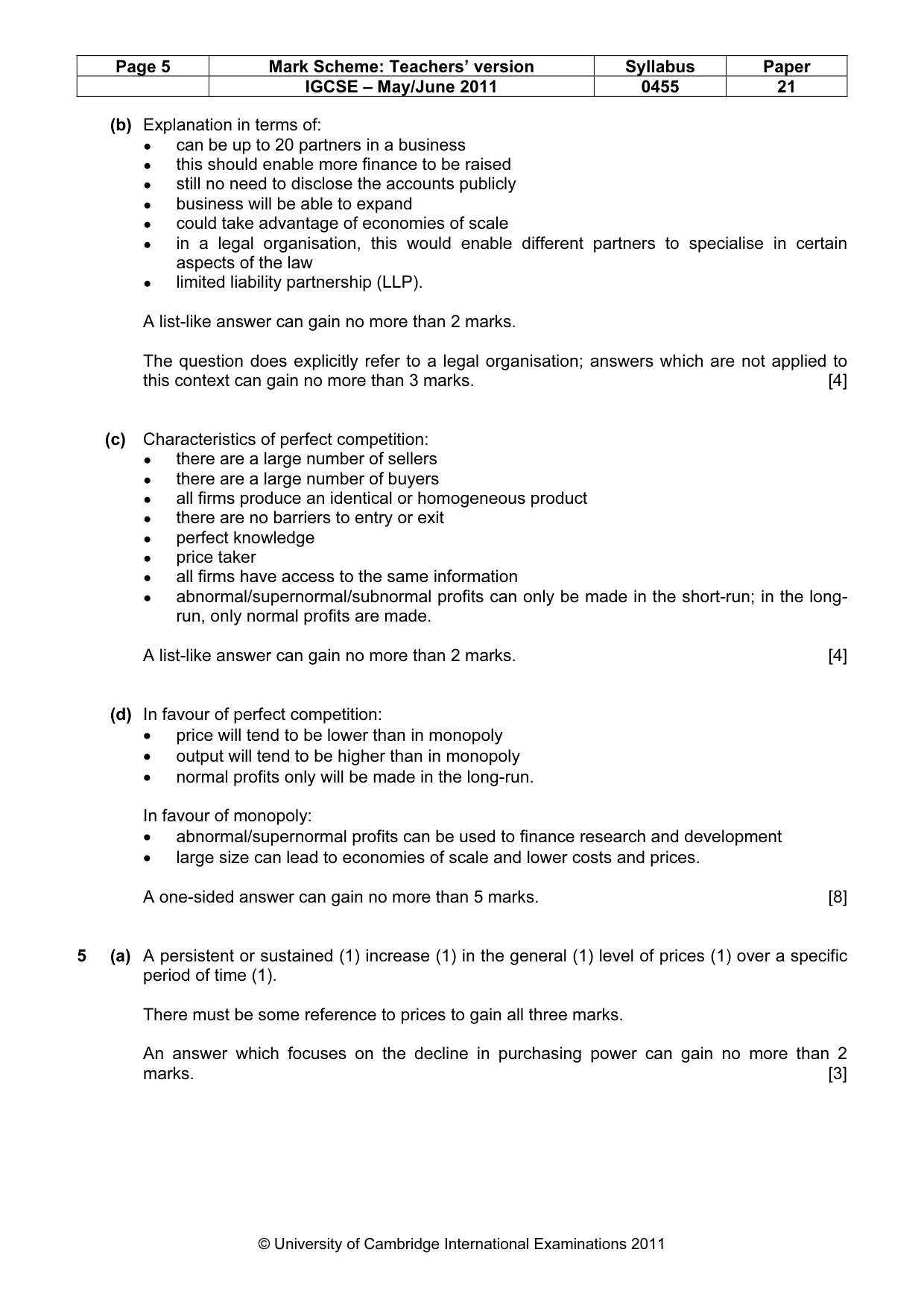 Mark scheme, page 5 of 8