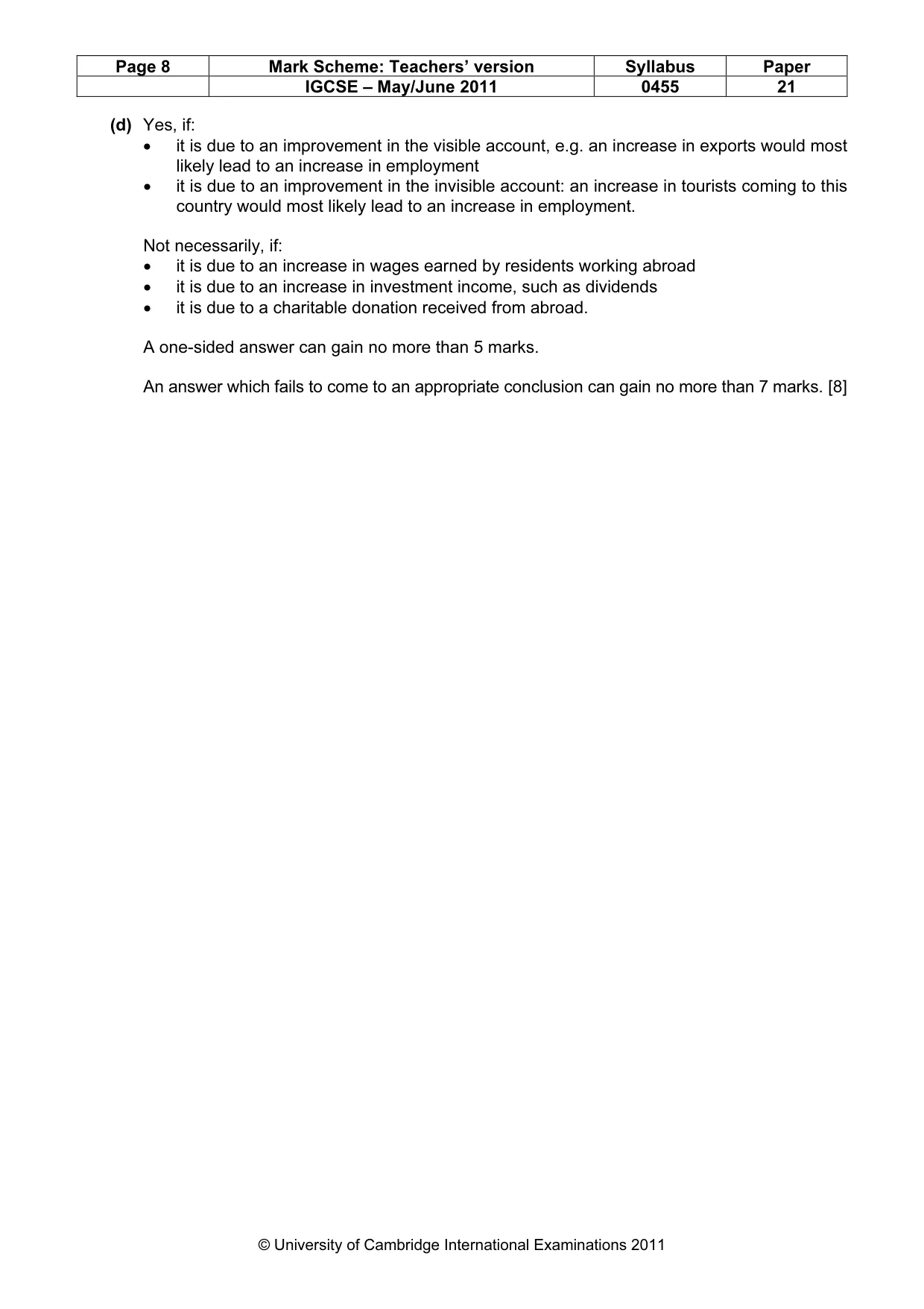 Mark scheme, page 8 of 8