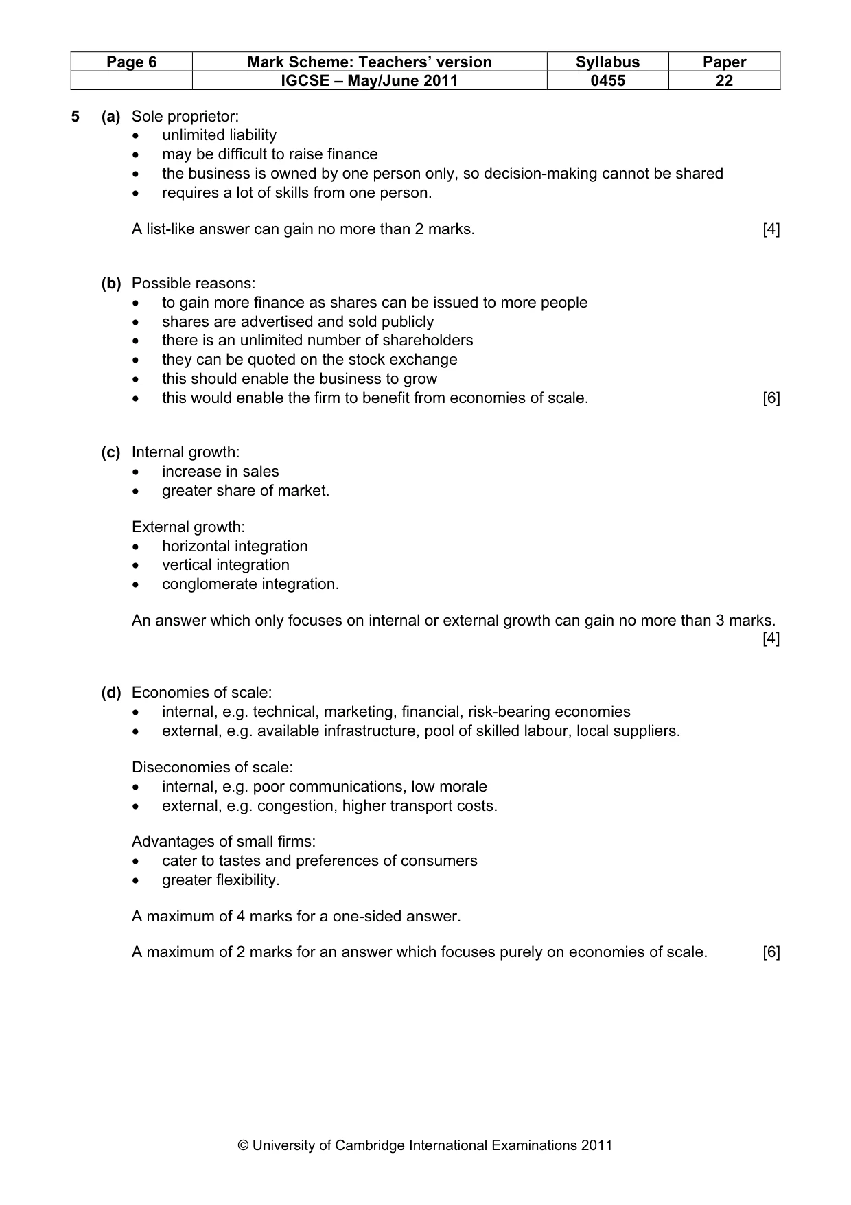 Mark scheme, page 6 of 8