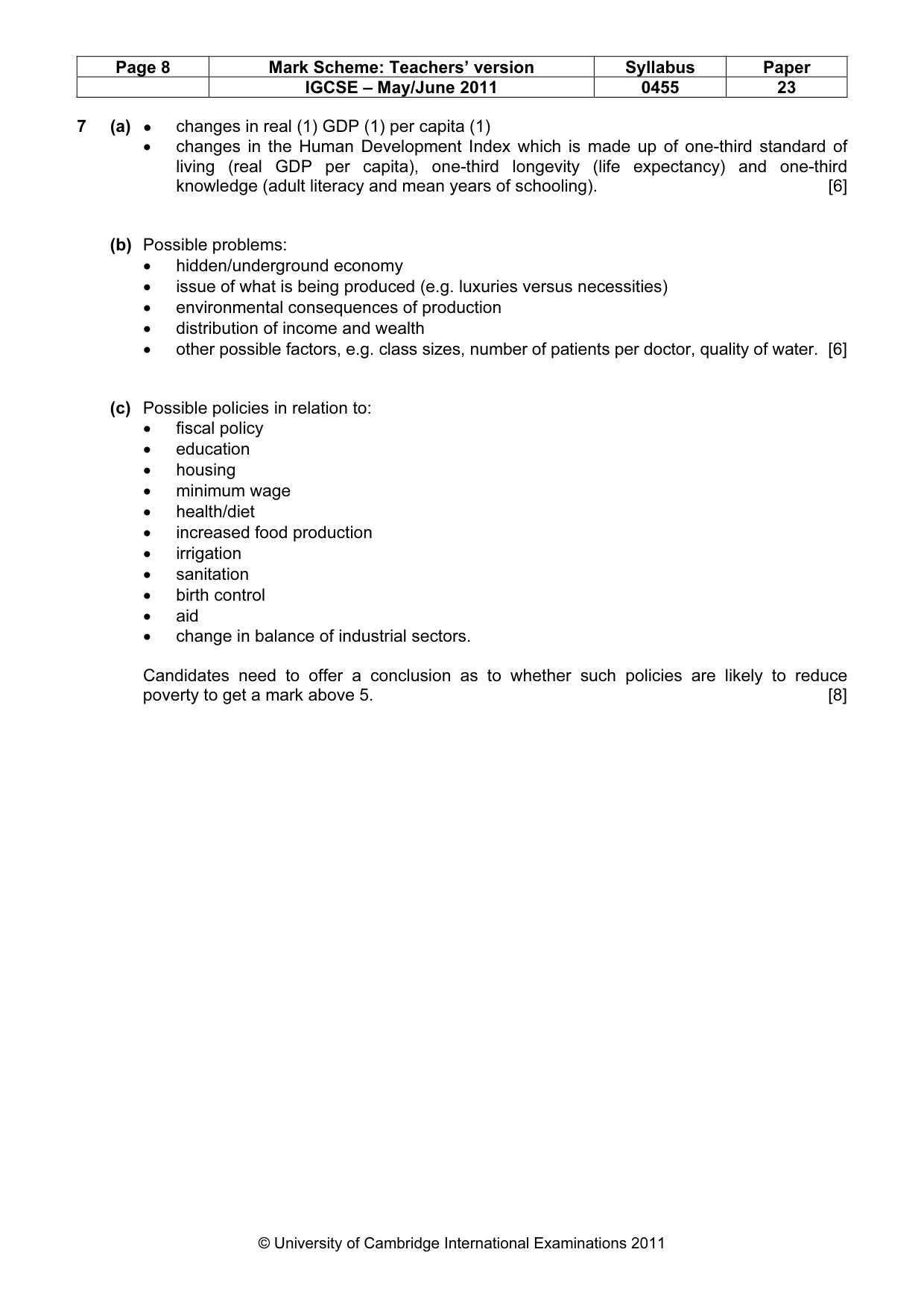 Mark scheme, page 8 of 8