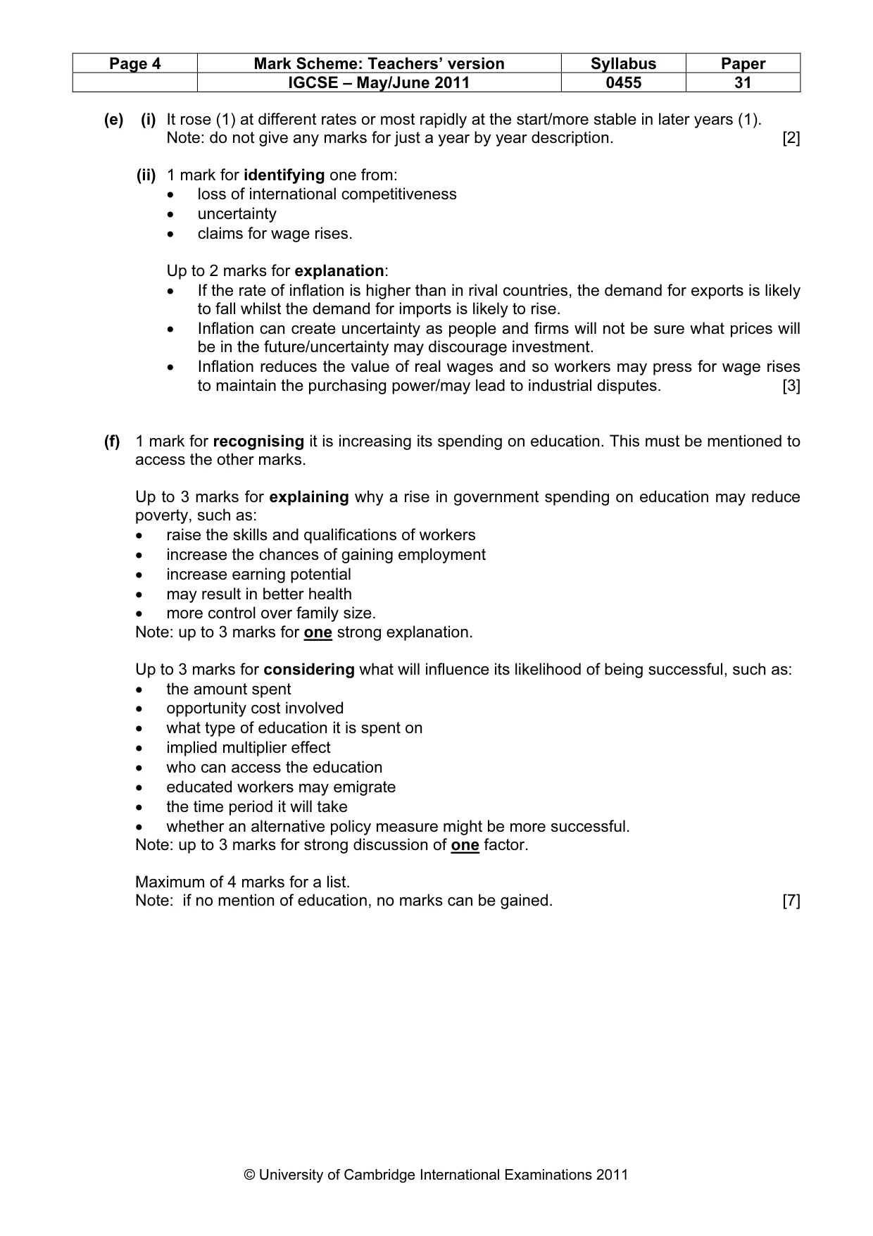 Mark scheme, page 4 of 4