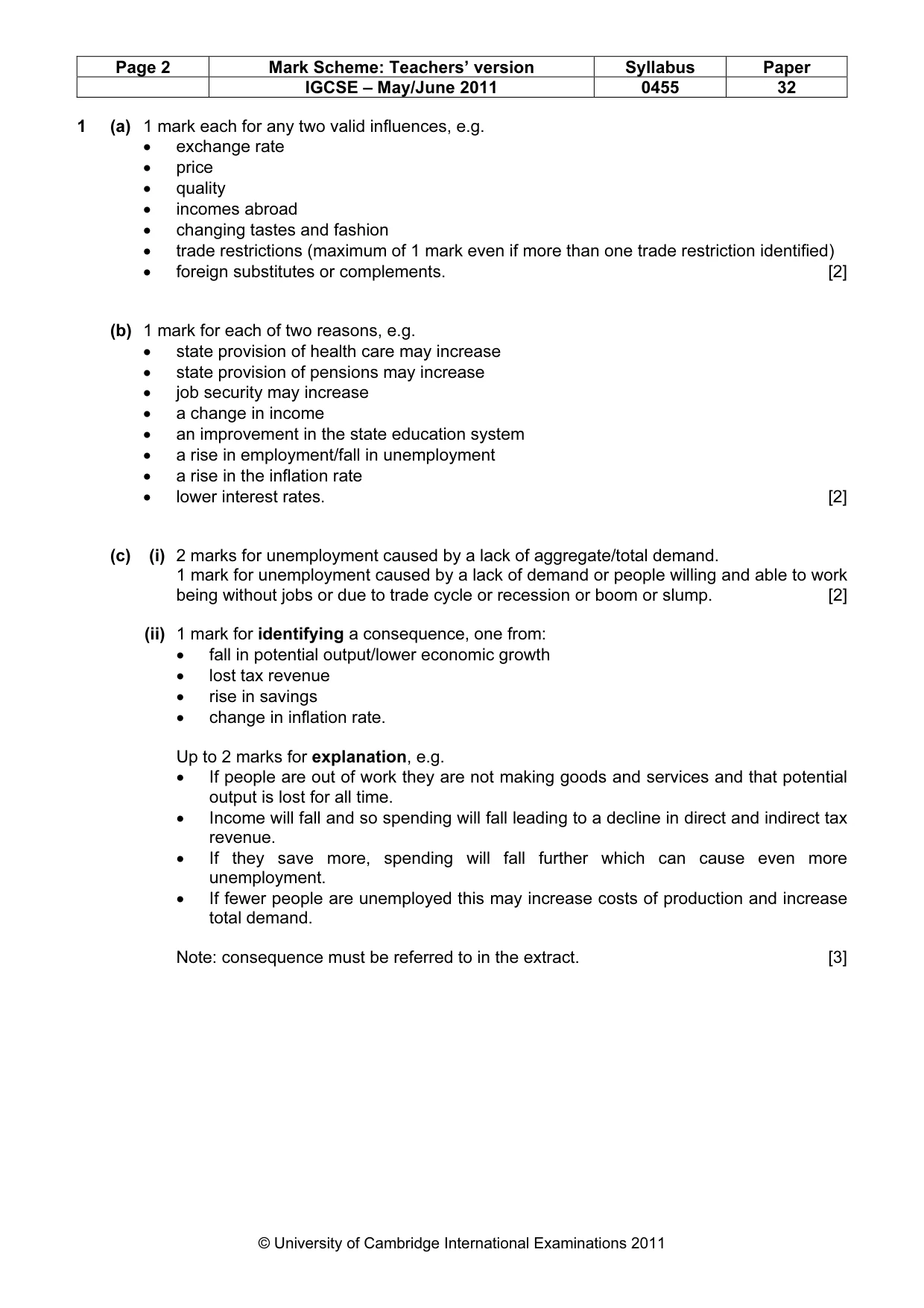 Mark scheme, page 2 of 5