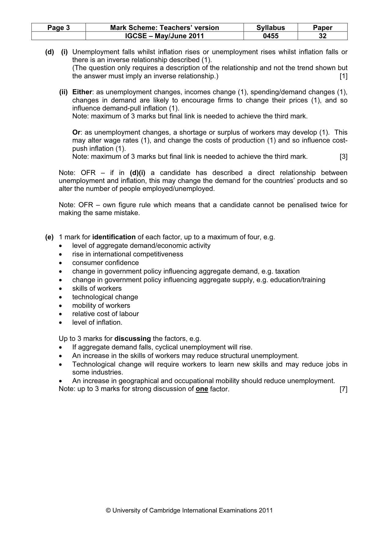 Mark scheme, page 3 of 5