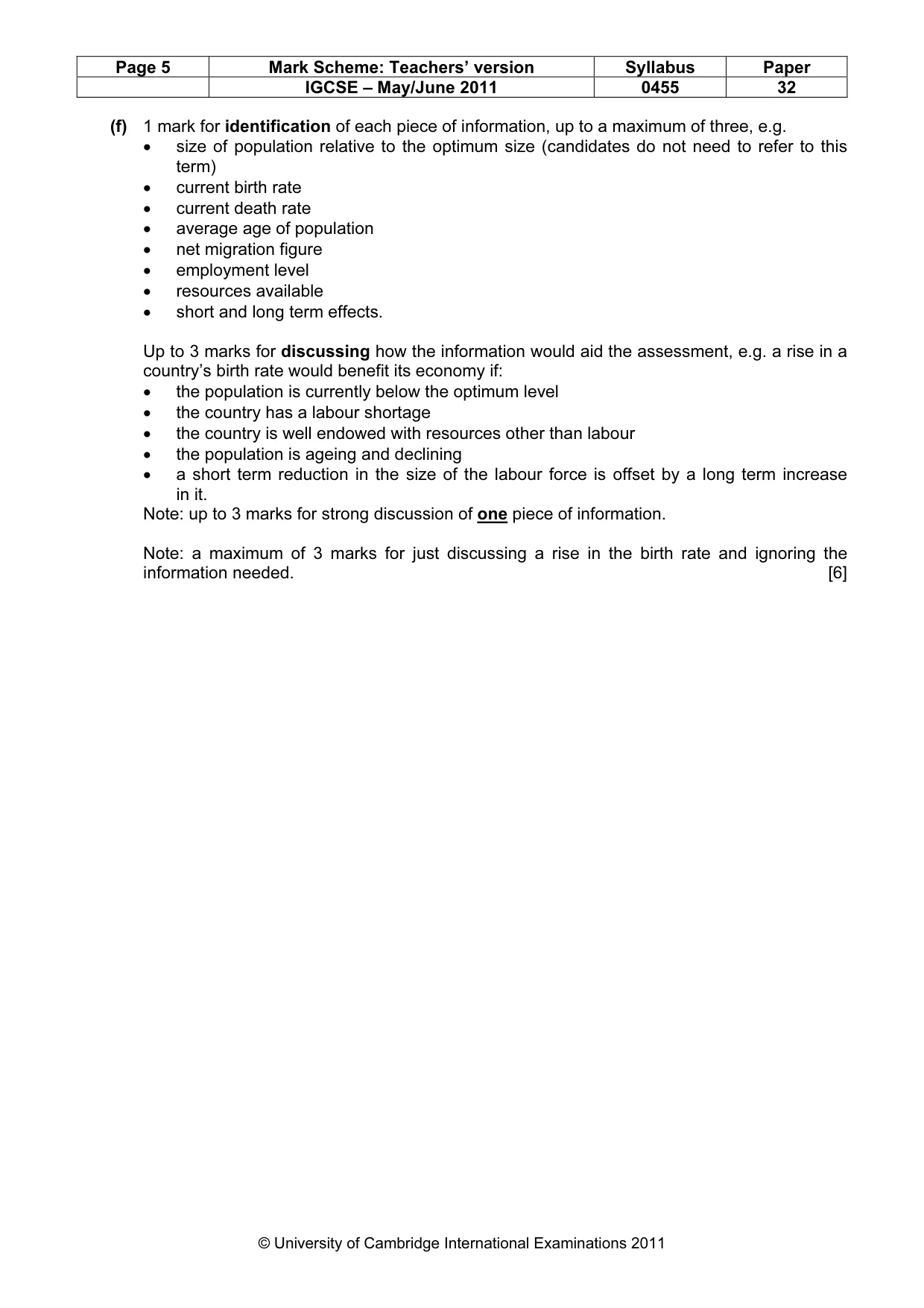 Mark scheme, page 5 of 5