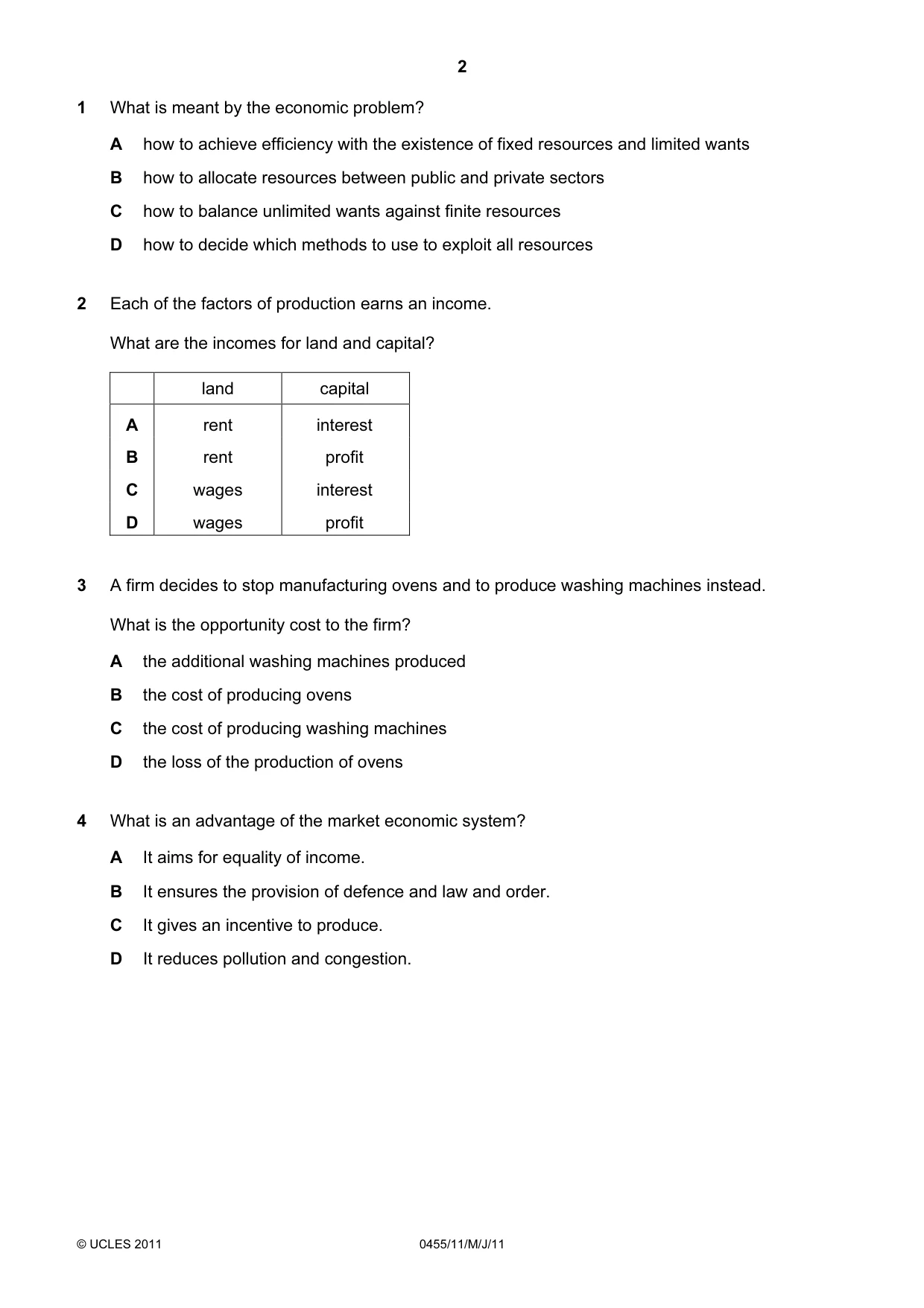Cambridge IGCSE Economics 0455 2011 May/June Paper 1 · Variant 1 question paper, page 2 of 12