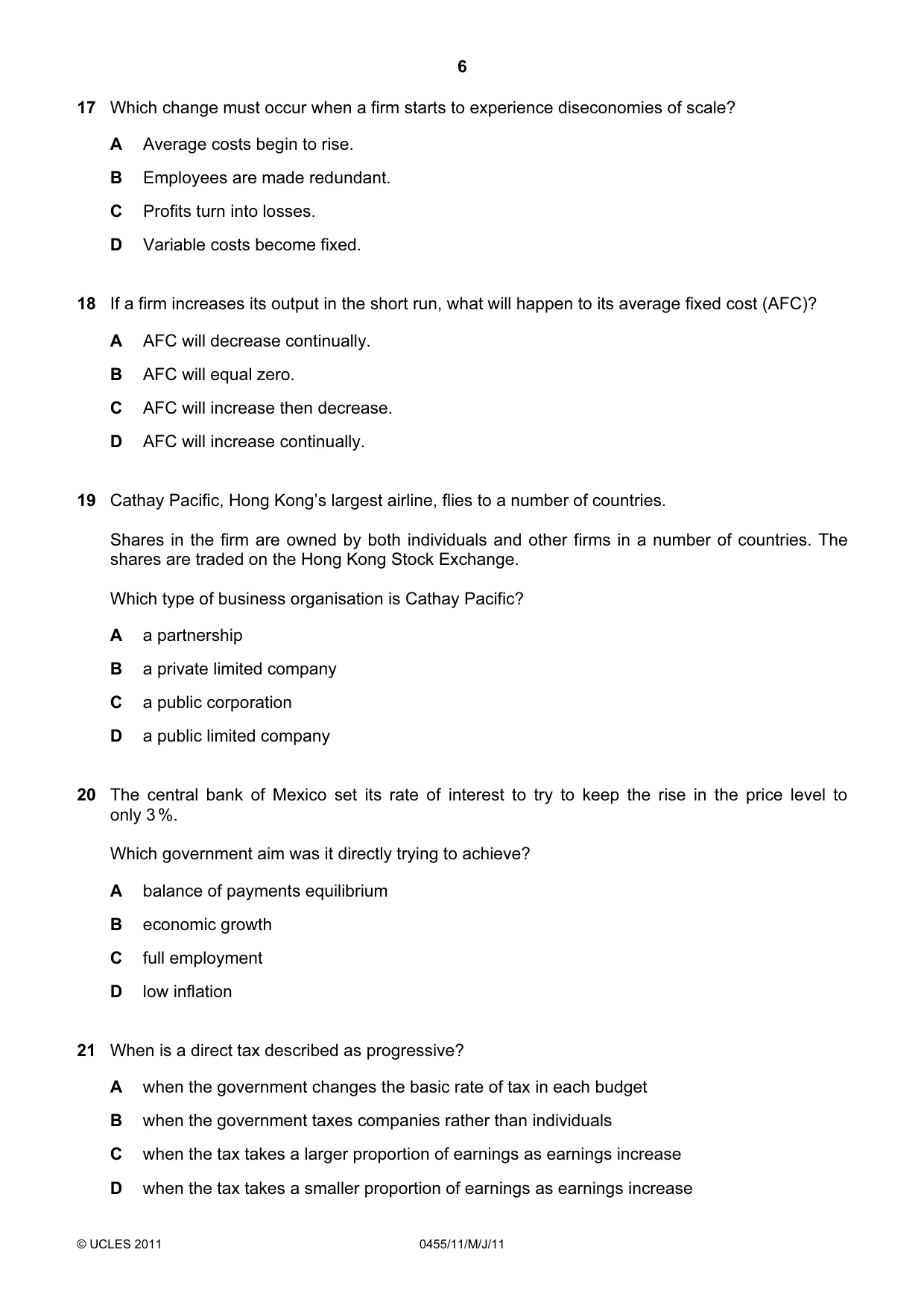 Cambridge IGCSE Economics 0455 2011 May/June Paper 1 · Variant 1 question paper, page 6 of 12