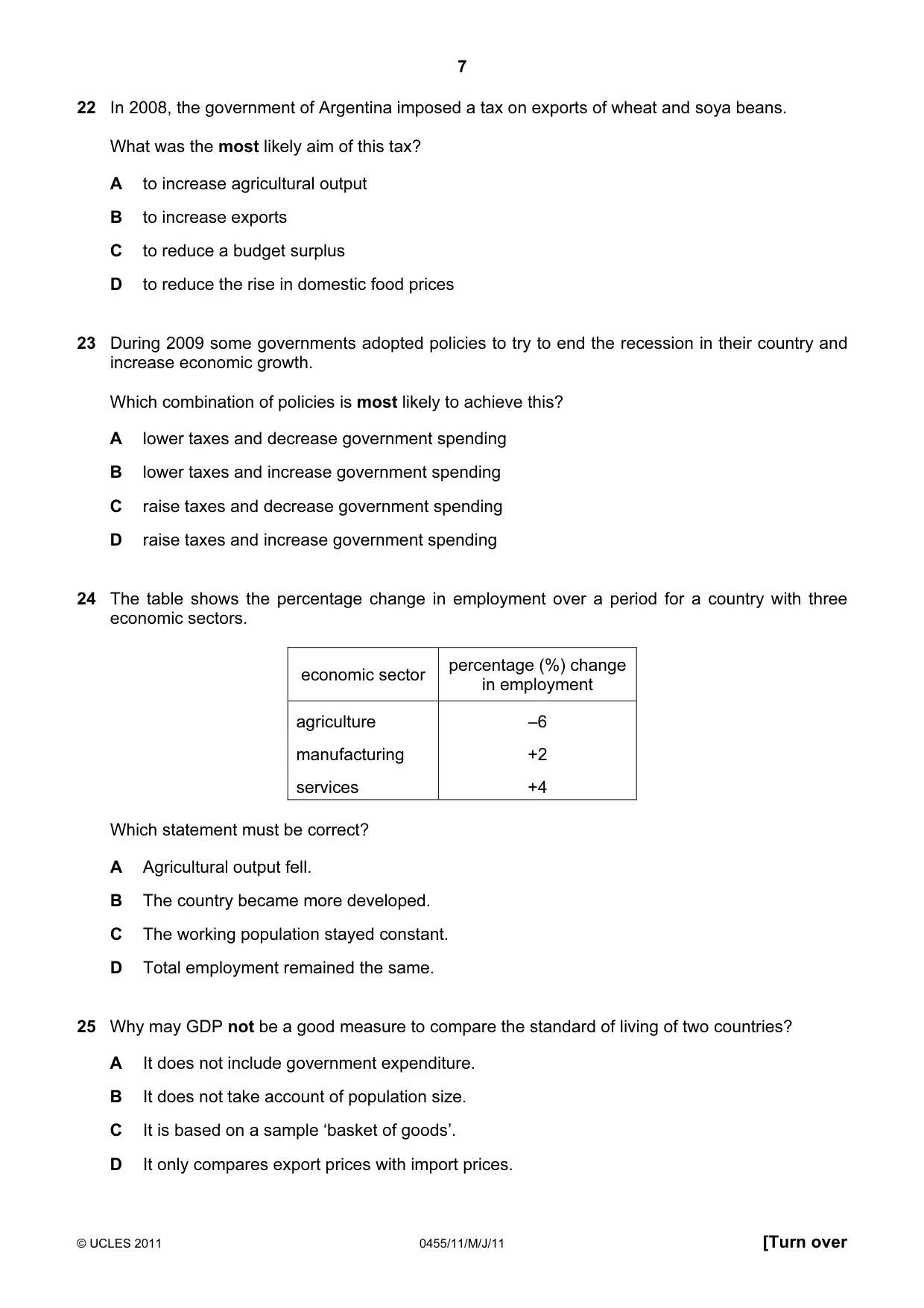 Cambridge IGCSE Economics 0455 2011 May/June Paper 1 · Variant 1 question paper, page 7 of 12