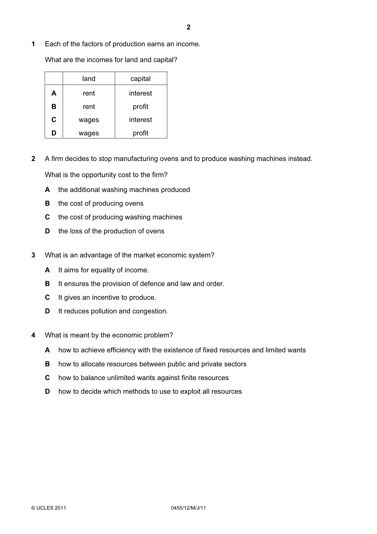 Cambridge IGCSE Economics 0455 2011 May/June Paper 1 · Variant 2 question paper, page 2 of 12