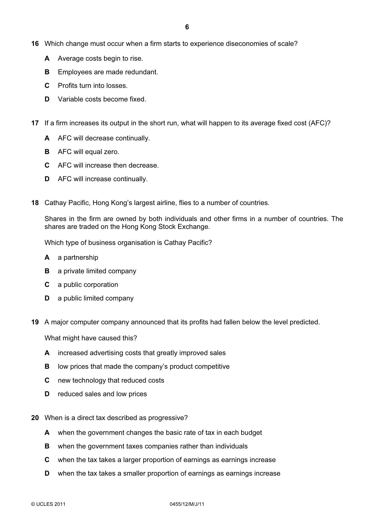 Cambridge IGCSE Economics 0455 2011 May/June Paper 1 · Variant 2 question paper, page 6 of 12