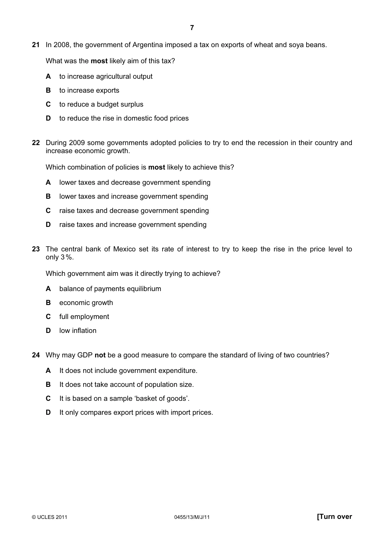 Cambridge IGCSE Economics 0455 2011 May/June Paper 1 · Variant 3 question paper, page 7 of 12