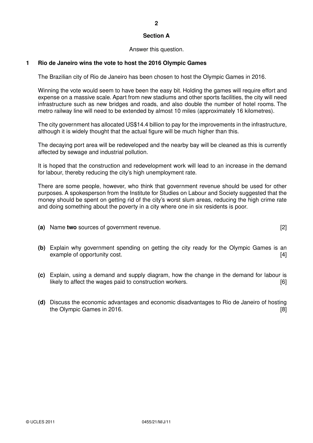 Cambridge IGCSE Economics 0455 2011 May/June Paper 2 · Variant 1 question paper, page 2 of 4