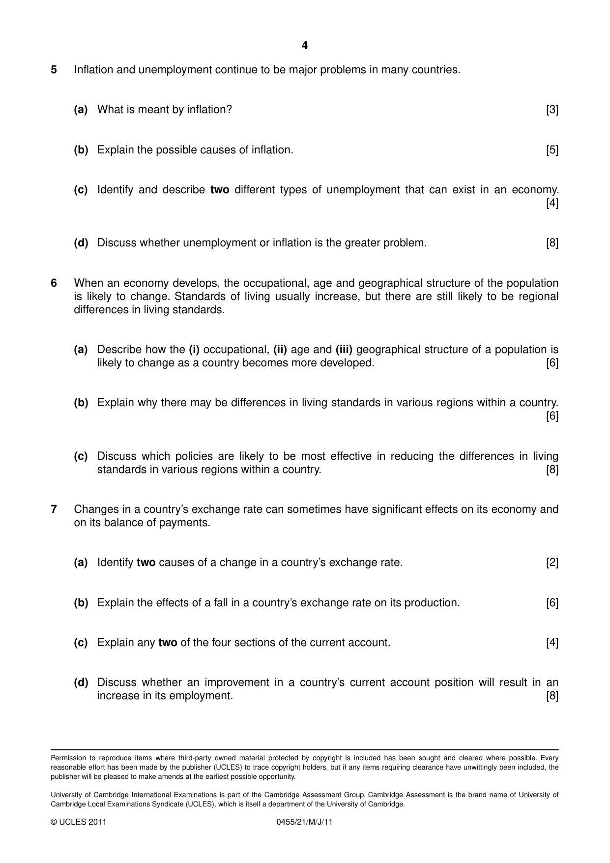 Cambridge IGCSE Economics 0455 2011 May/June Paper 2 · Variant 1 question paper, page 4 of 4