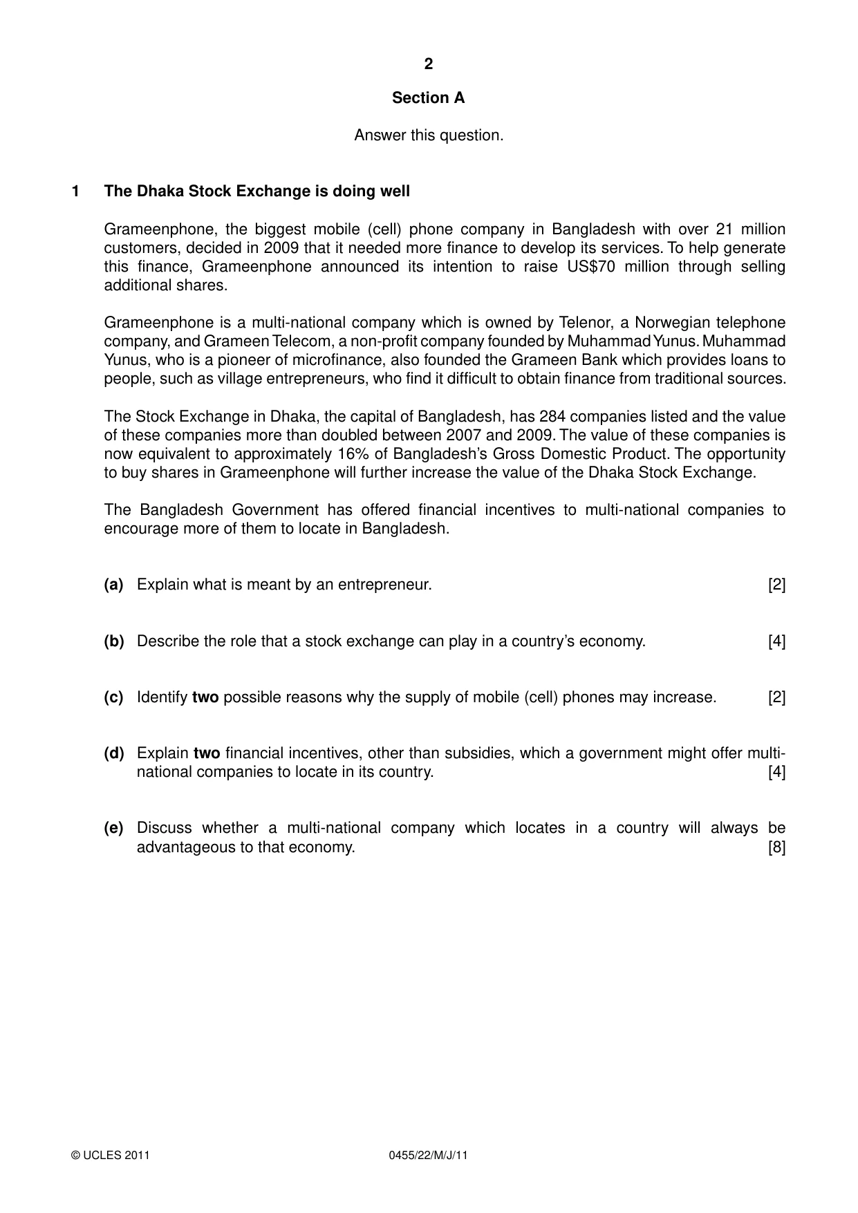 Cambridge IGCSE Economics 0455 2011 May/June Paper 2 · Variant 2 question paper, page 2 of 4
