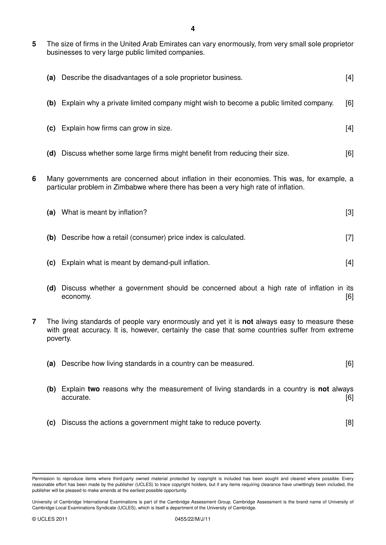 Cambridge IGCSE Economics 0455 2011 May/June Paper 2 · Variant 2 question paper, page 4 of 4