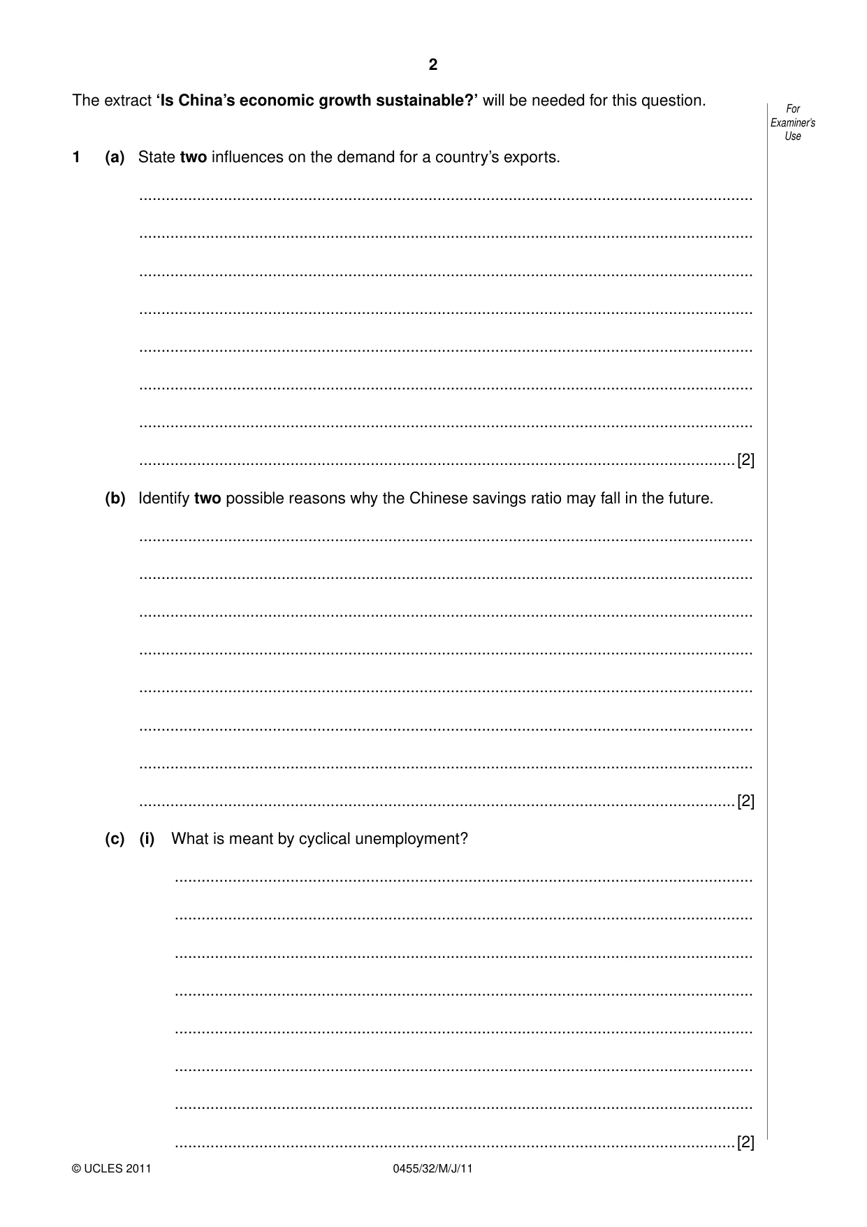 Cambridge IGCSE Economics 0455 2011 May/June Paper 3 · Variant 2 question paper, page 2 of 8