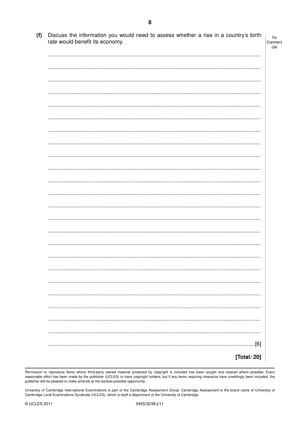 Cambridge IGCSE Economics 0455 2011 May/June Paper 3 · Variant 2 question paper, page 8 of 8