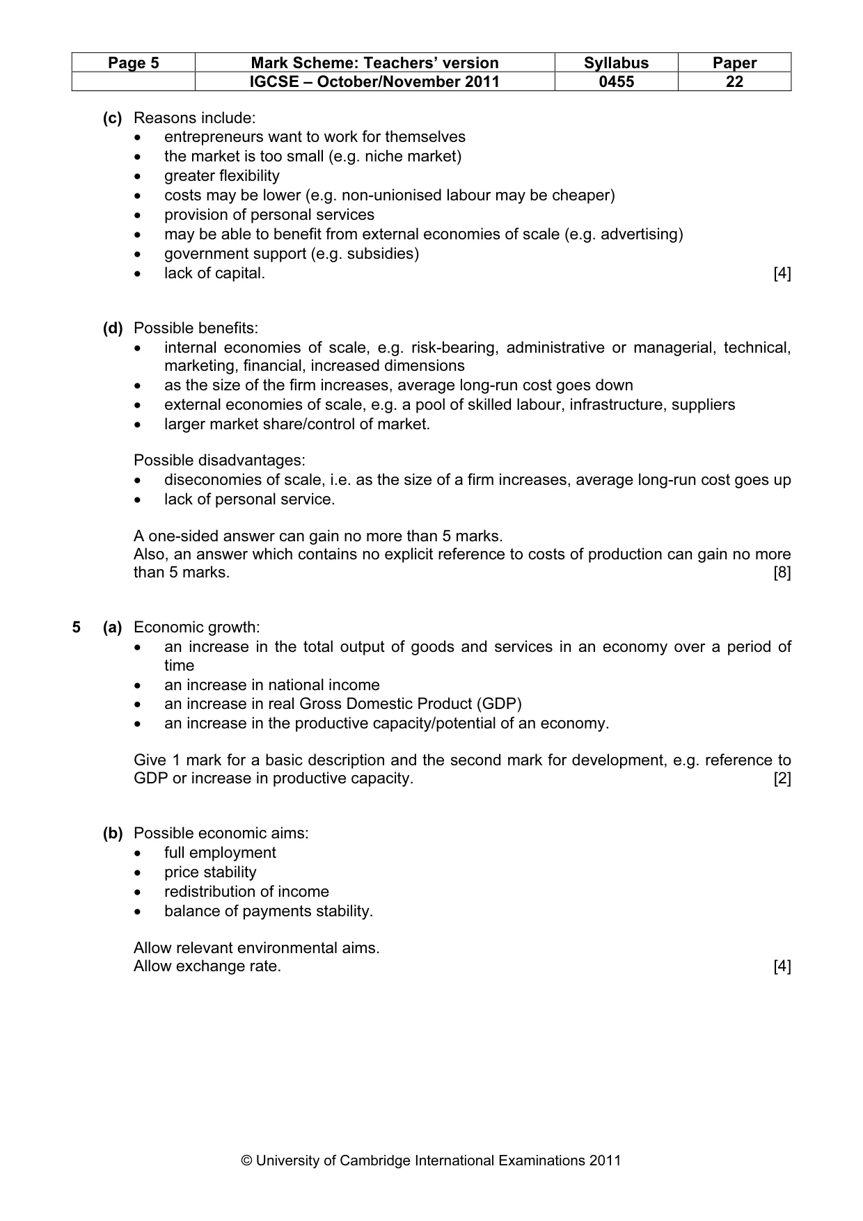 Mark scheme, page 5 of 8