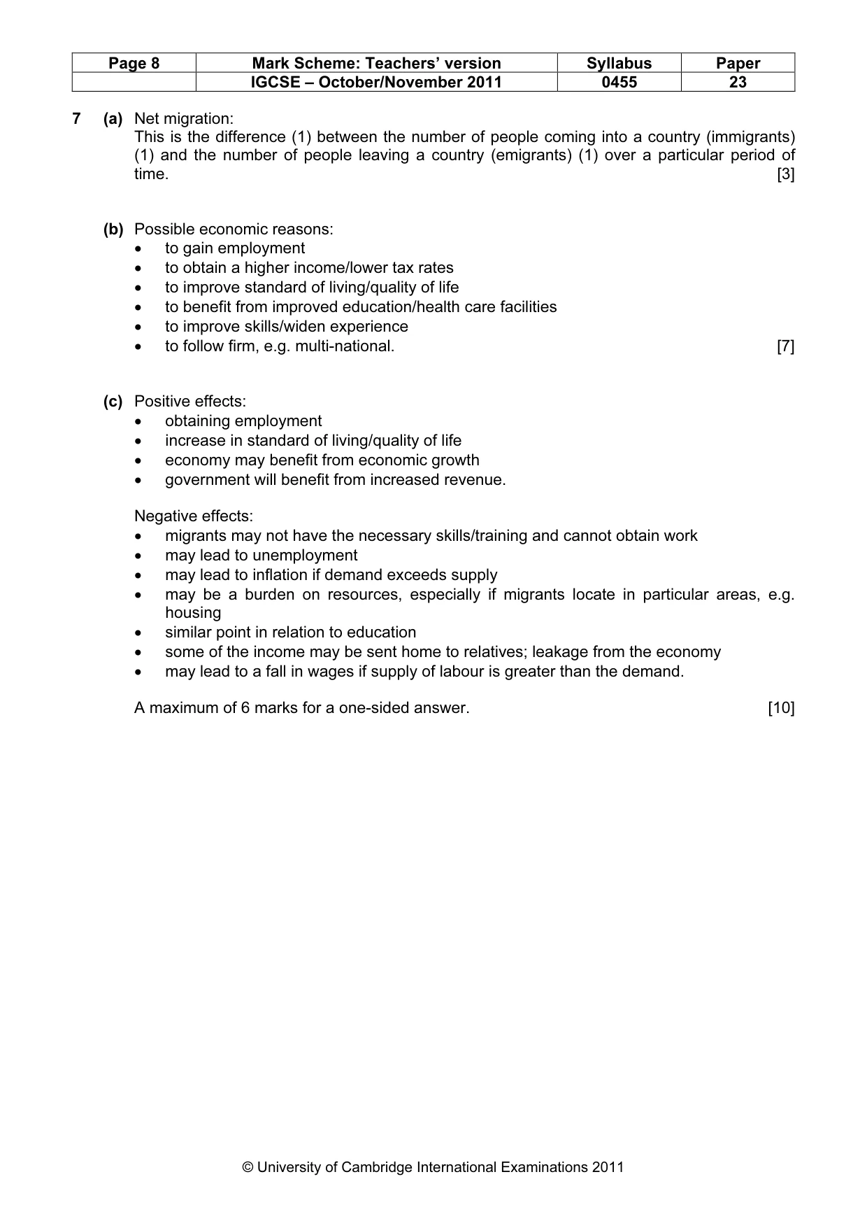 Mark scheme, page 8 of 8
