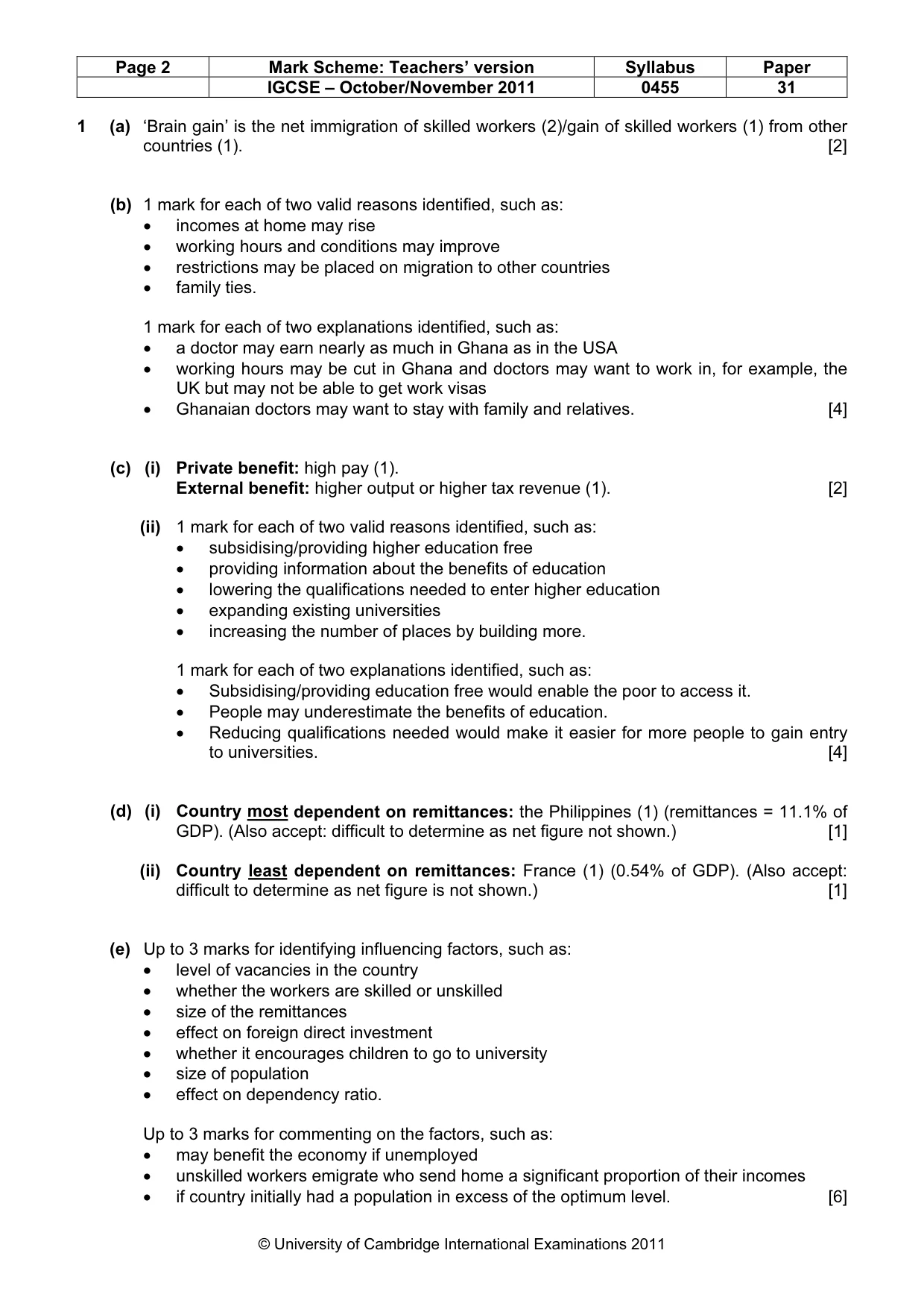 Mark scheme, page 2 of 4