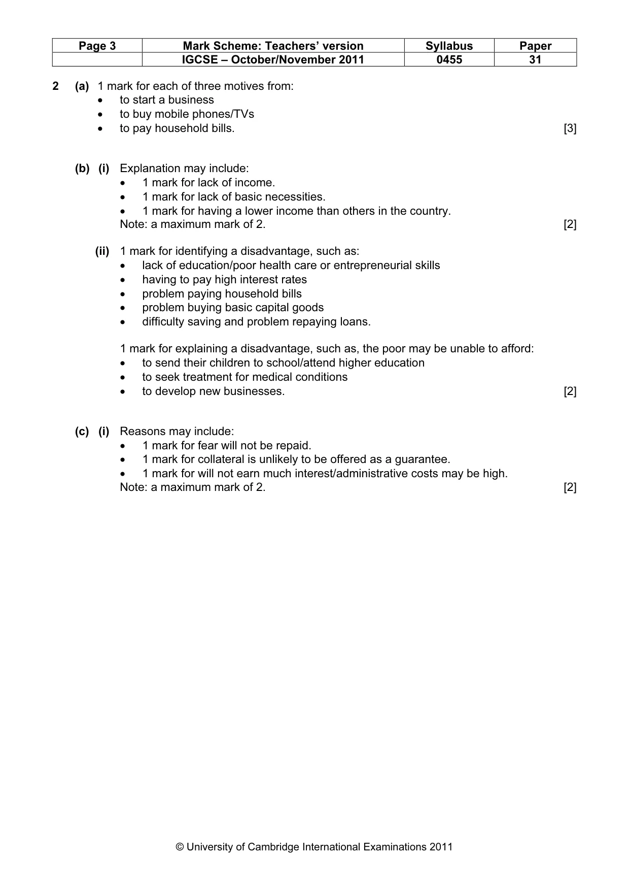 Mark scheme, page 3 of 4
