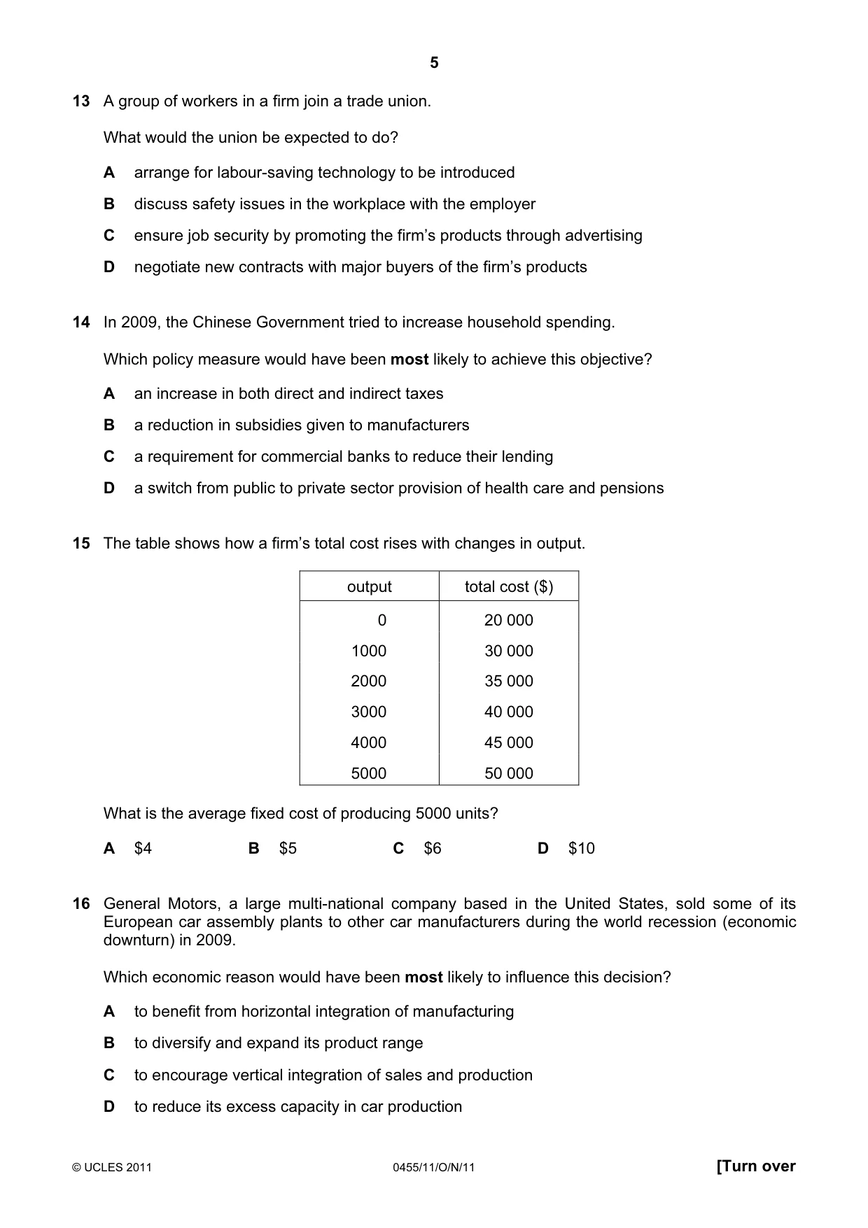 Cambridge IGCSE Economics 0455 2011 Oct/Nov Paper 1 · Variant 1 question paper, page 5 of 12