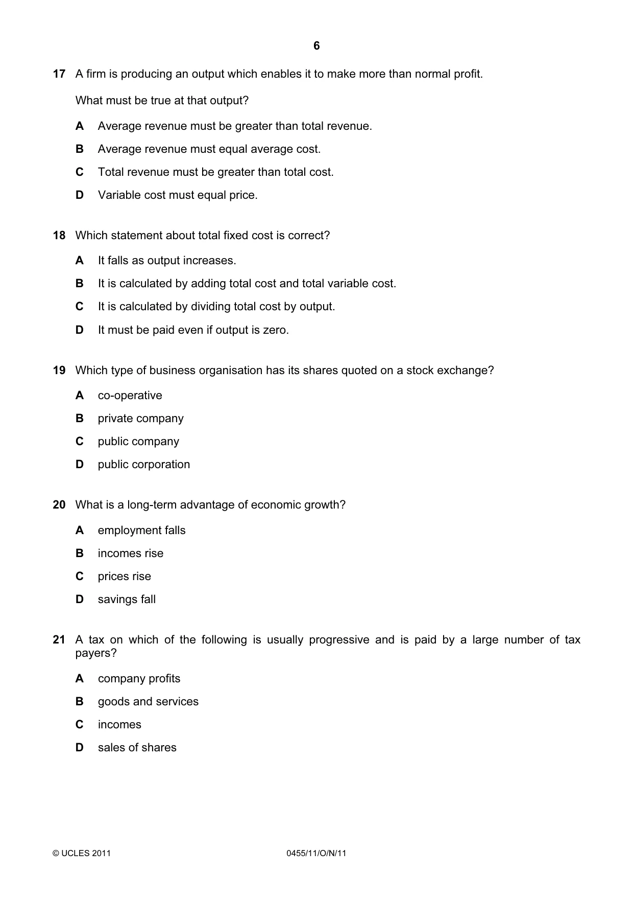 Cambridge IGCSE Economics 0455 2011 Oct/Nov Paper 1 · Variant 1 question paper, page 6 of 12